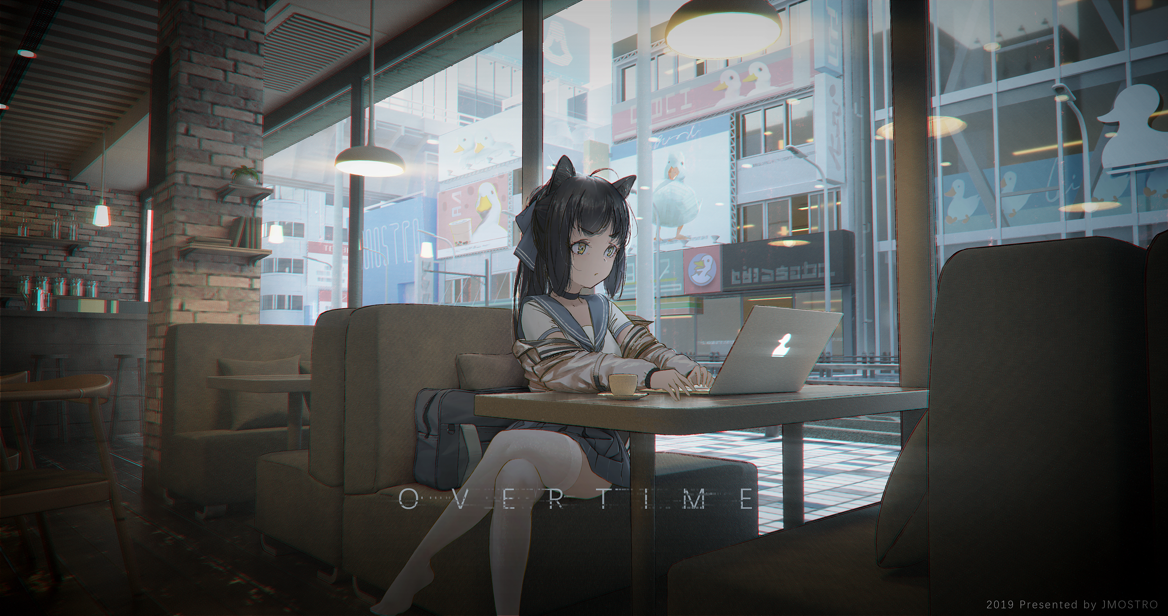 JMOSTRO Anime Girls Original Characters Cat Girl Cat Ears Schoolgirl School Uniform Laptop 4096x2160