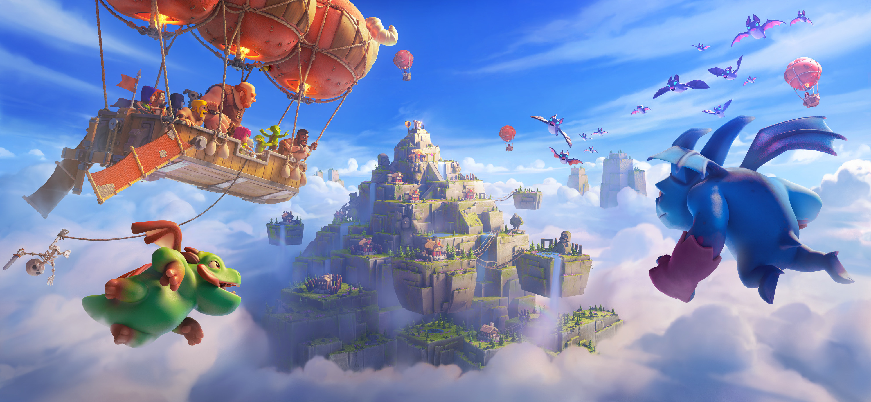 Clash Of Clans Loading Screen Video Game Art Clouds Dragon Video Games Video Game Characters Sky Hot 3000x1384