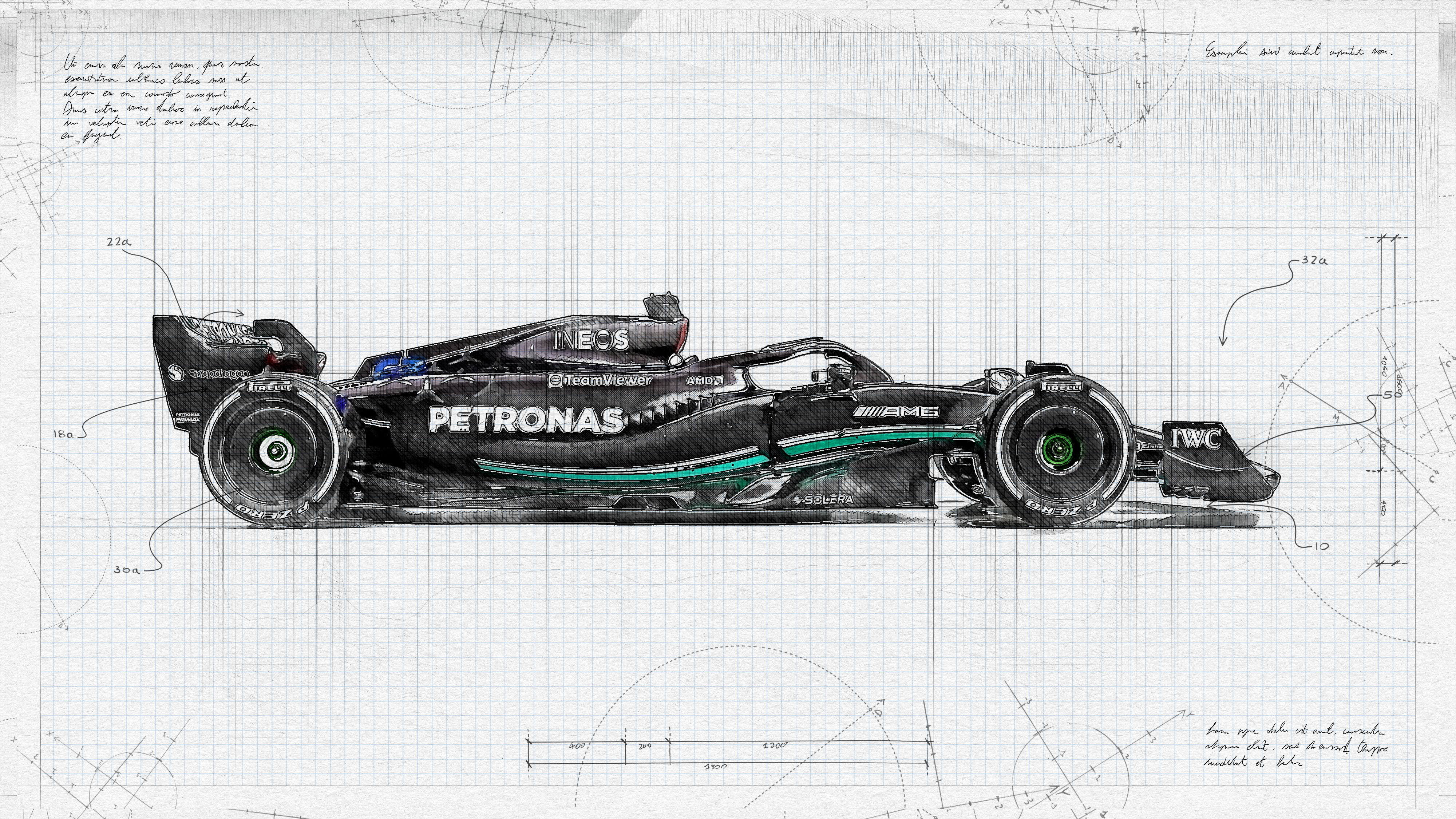 Mercedes F1 Formula 1 George Russell Sauber Race Cars Formula Cars Simple Background Minimalism Side 4000x2250
