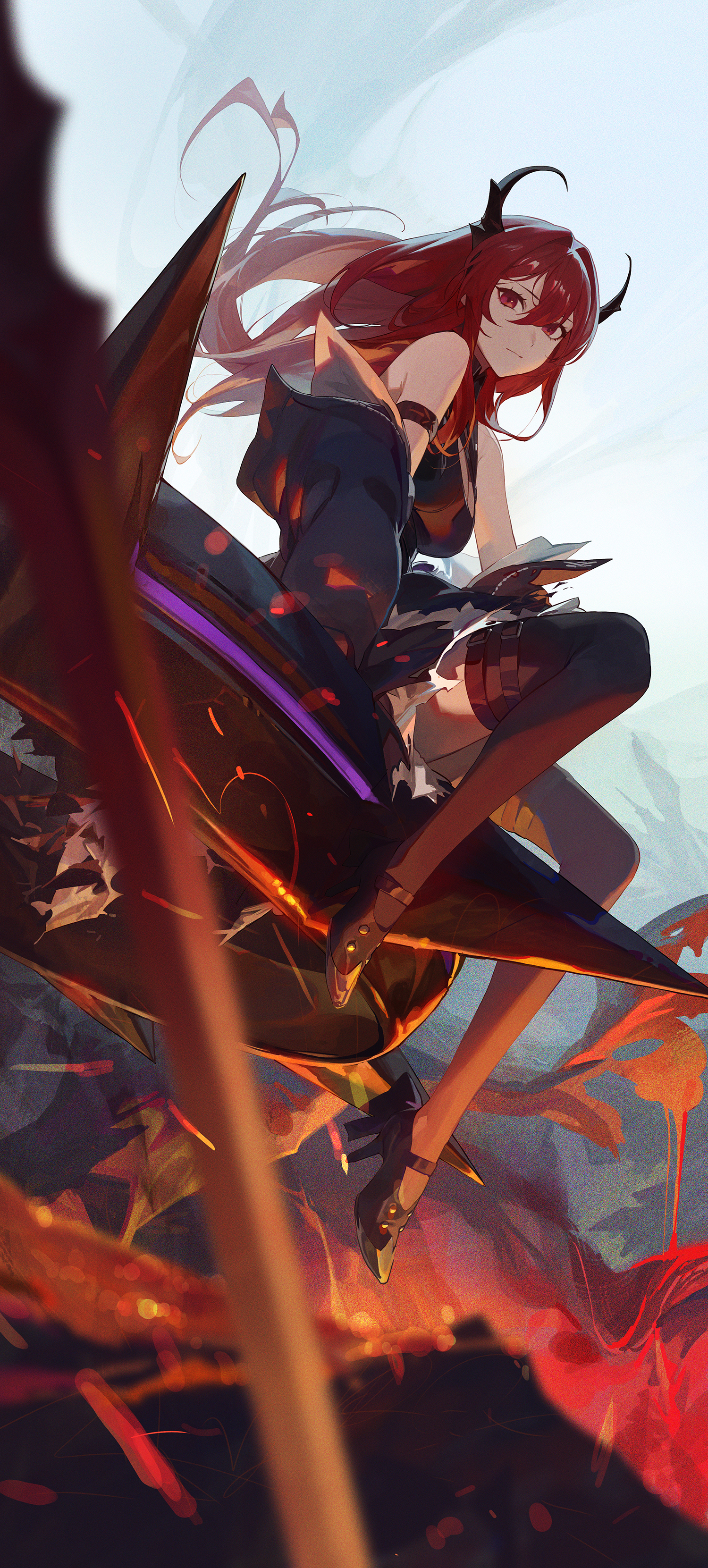 Anime Anime Girls Redhead Red Eyes Horns Surtr Arknights Arknights 1500x3322