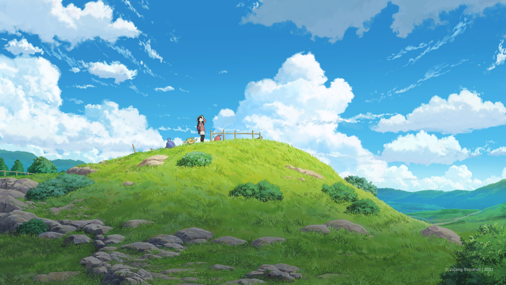 Artwork Digital Art Nature Clouds Rocks Anime Jajang Sopandi Anime Girls Anime Screenshot Sky 1920x1080