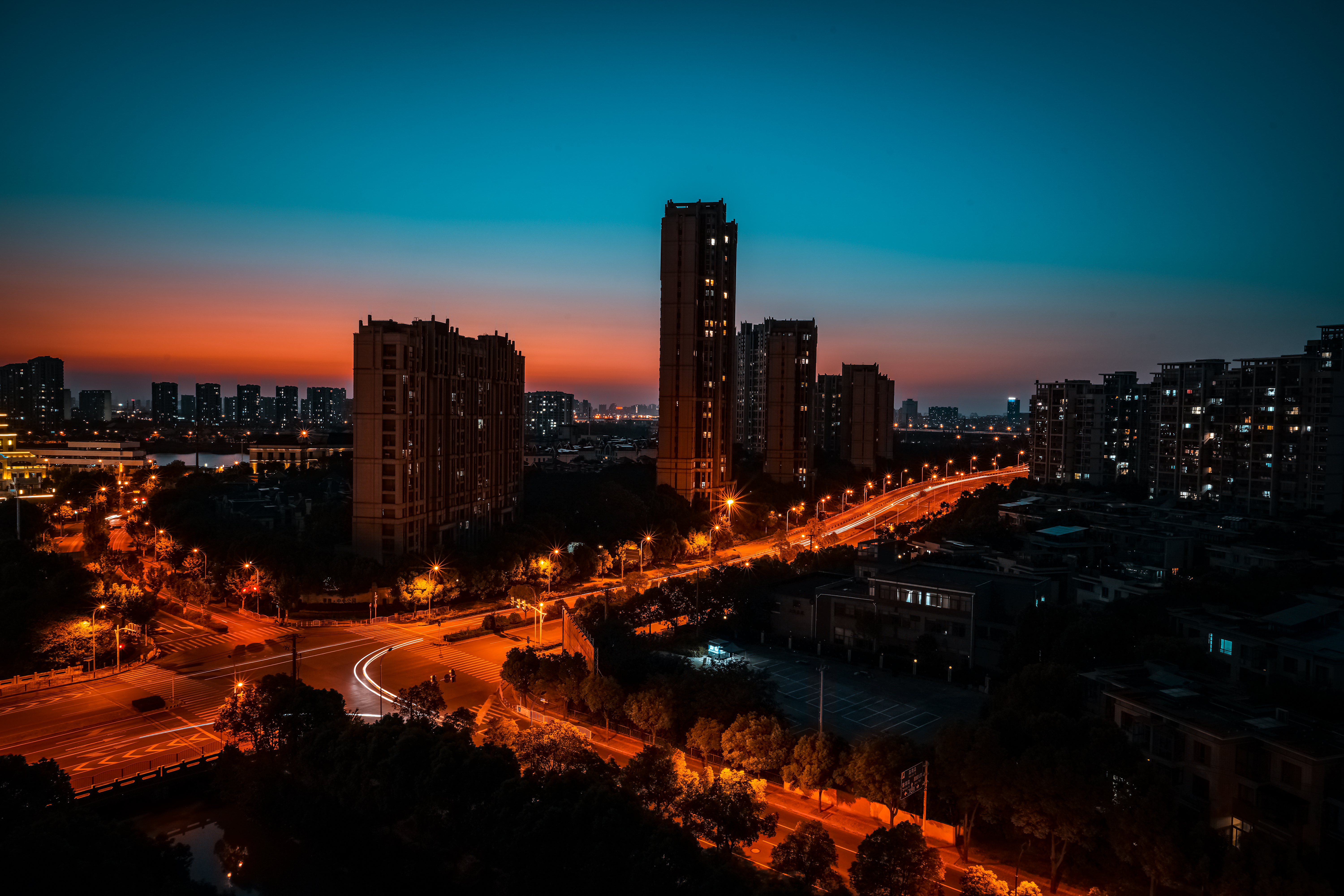 Urban Cityscape Street Night Lights Long Exposure Car Nightscape Shanghai Sunset 6000x4000