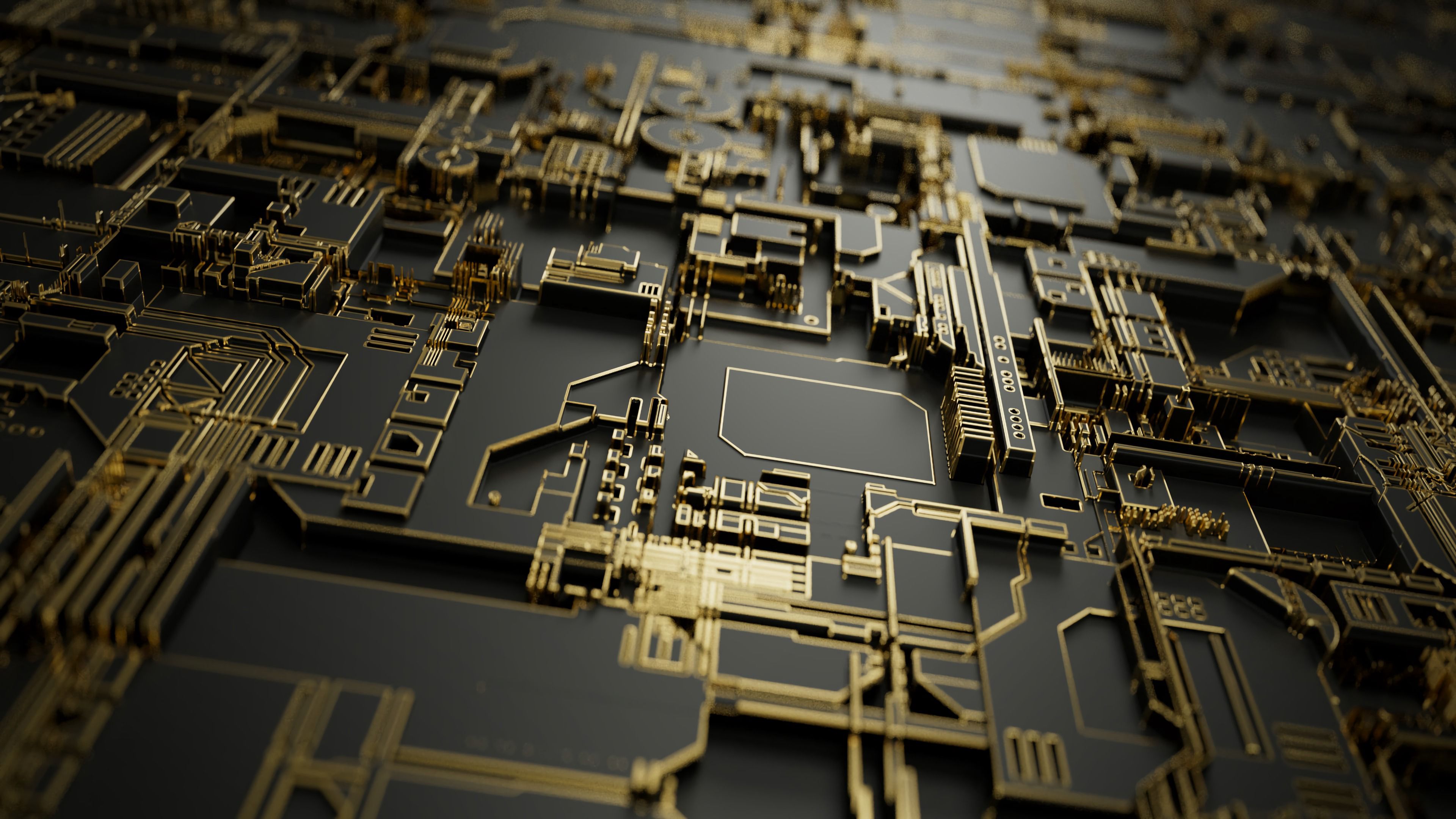 Circuit Circuit Boards Circuitry Digital Art Closeup Technology Gold 3840x2160