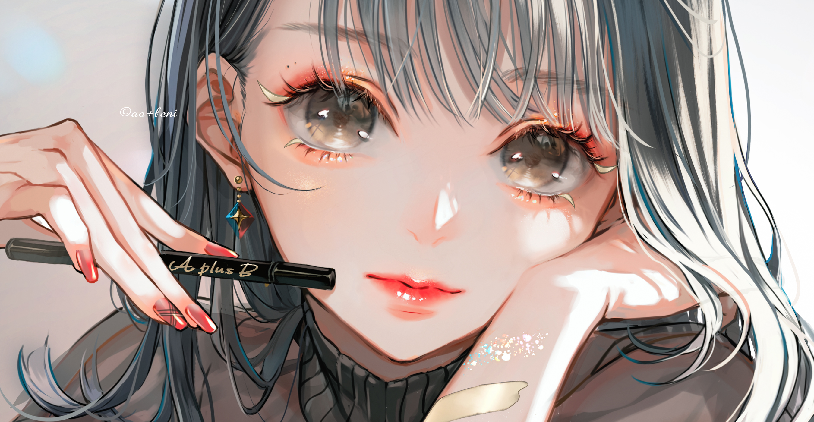 Original Characters Fashion Makeup Looking At Viewer Face Frontal View Anime Girls Earring Closeup 2700x1400