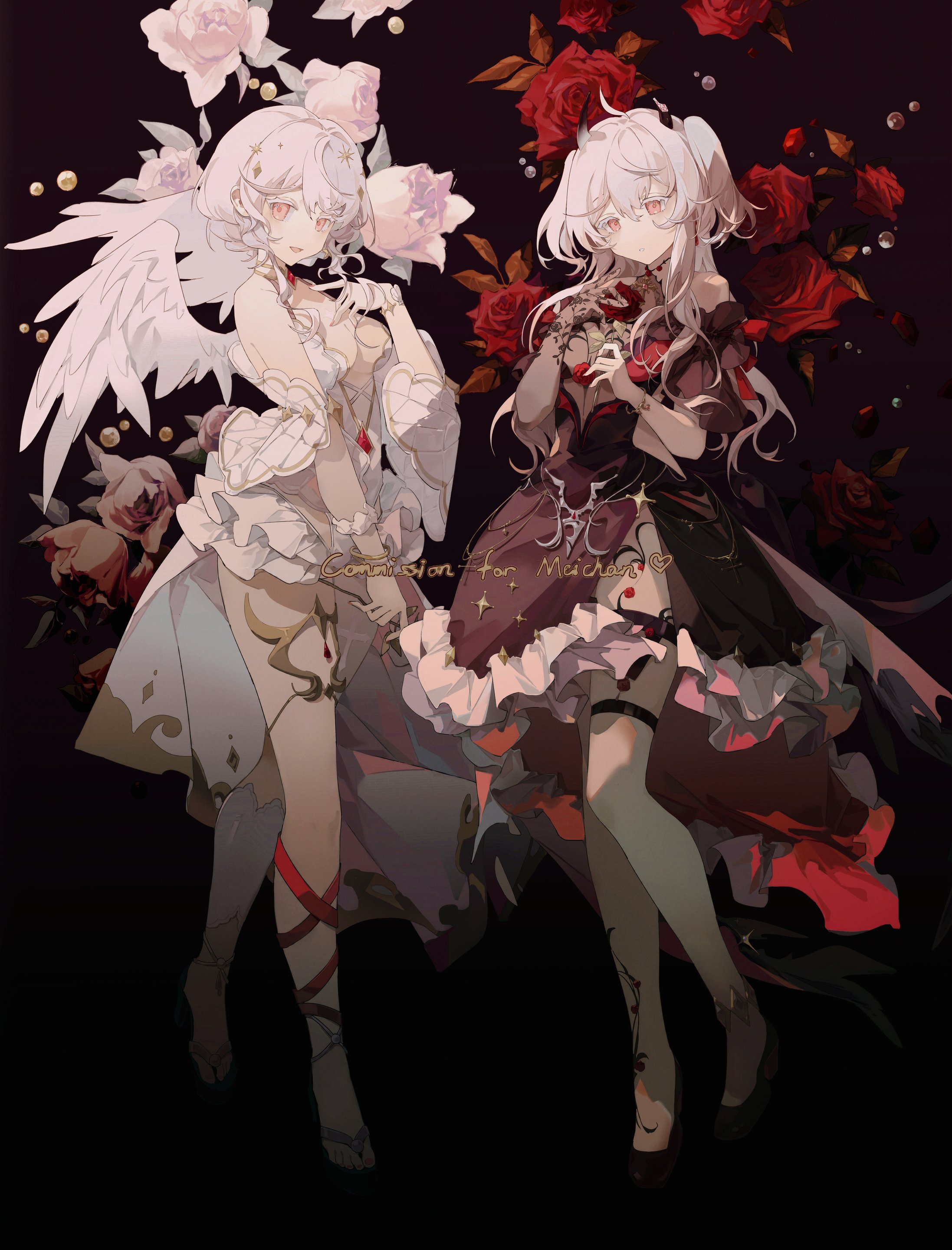 Anime Anime Girls White Hair Dress Rose Flowers Artwork Illustration Mechari Original Characters Sim 2194x2878
