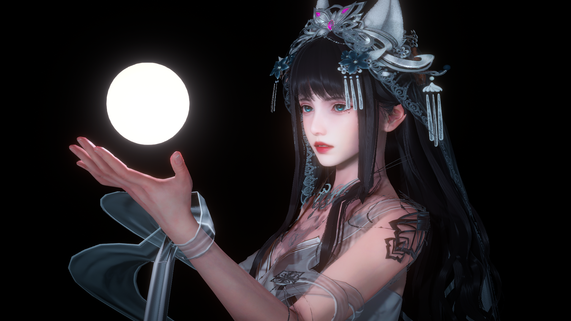 3D Fantasy Girl Black Background Simple Background Moon 1920x1080