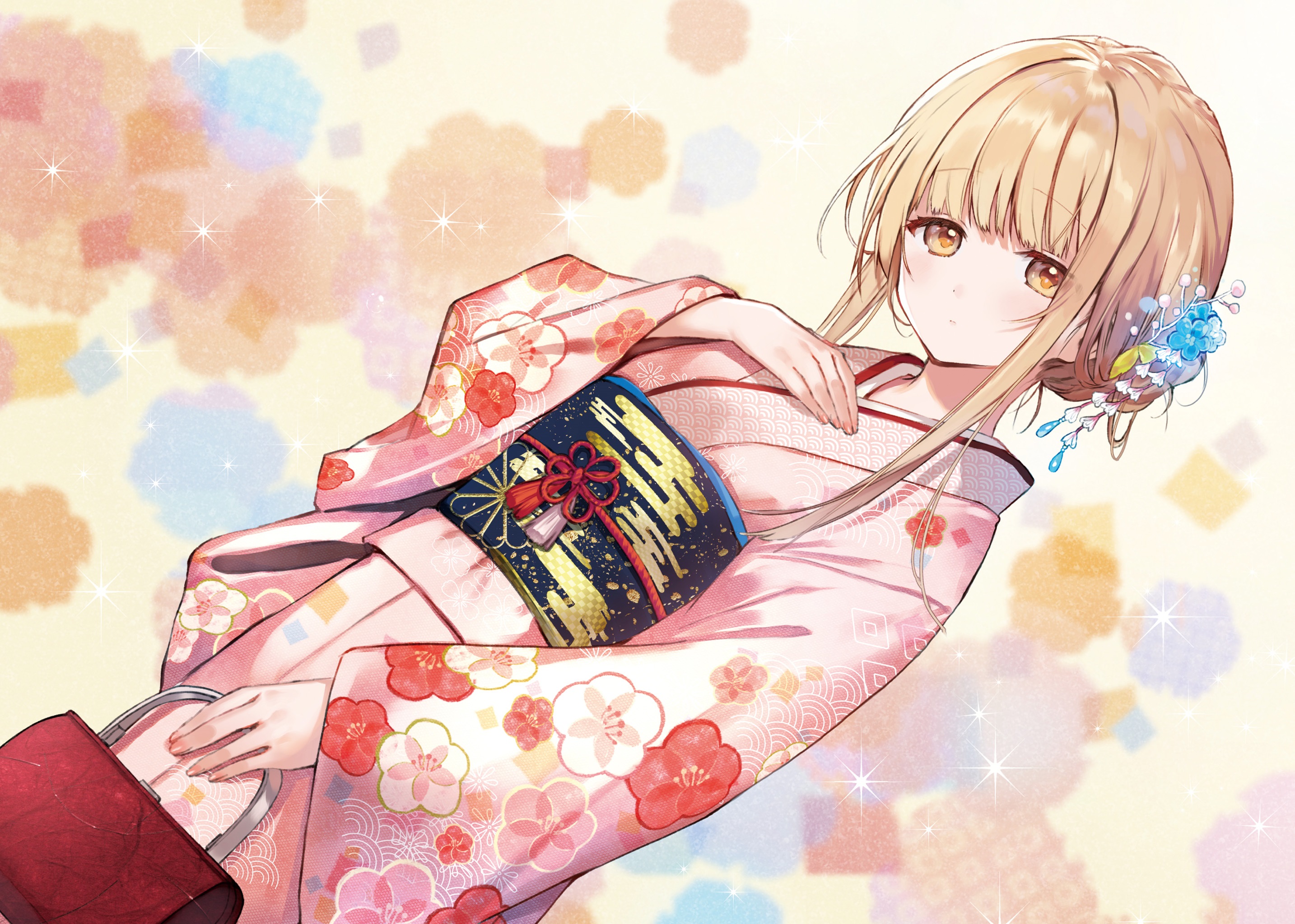 Anime Anime Girls Shiina Mahiru Otonari No Tenshi Sama Blonde Yellow Eyes Kimono Minimalism Simple B 2868x2048