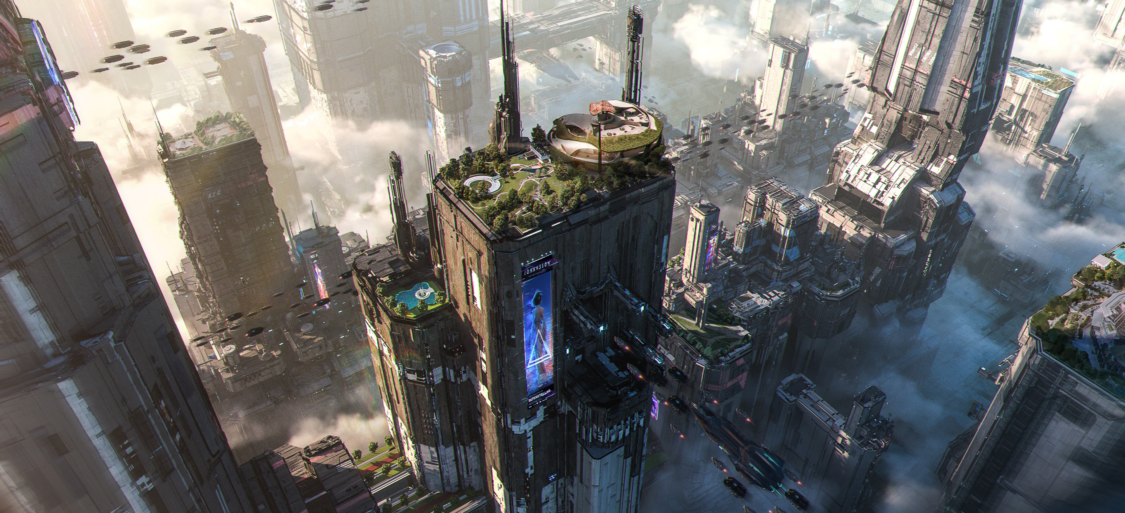4K Ultrawide Cyberpunk City Futuristic Cityscape Building Skyscraper 3840x1750