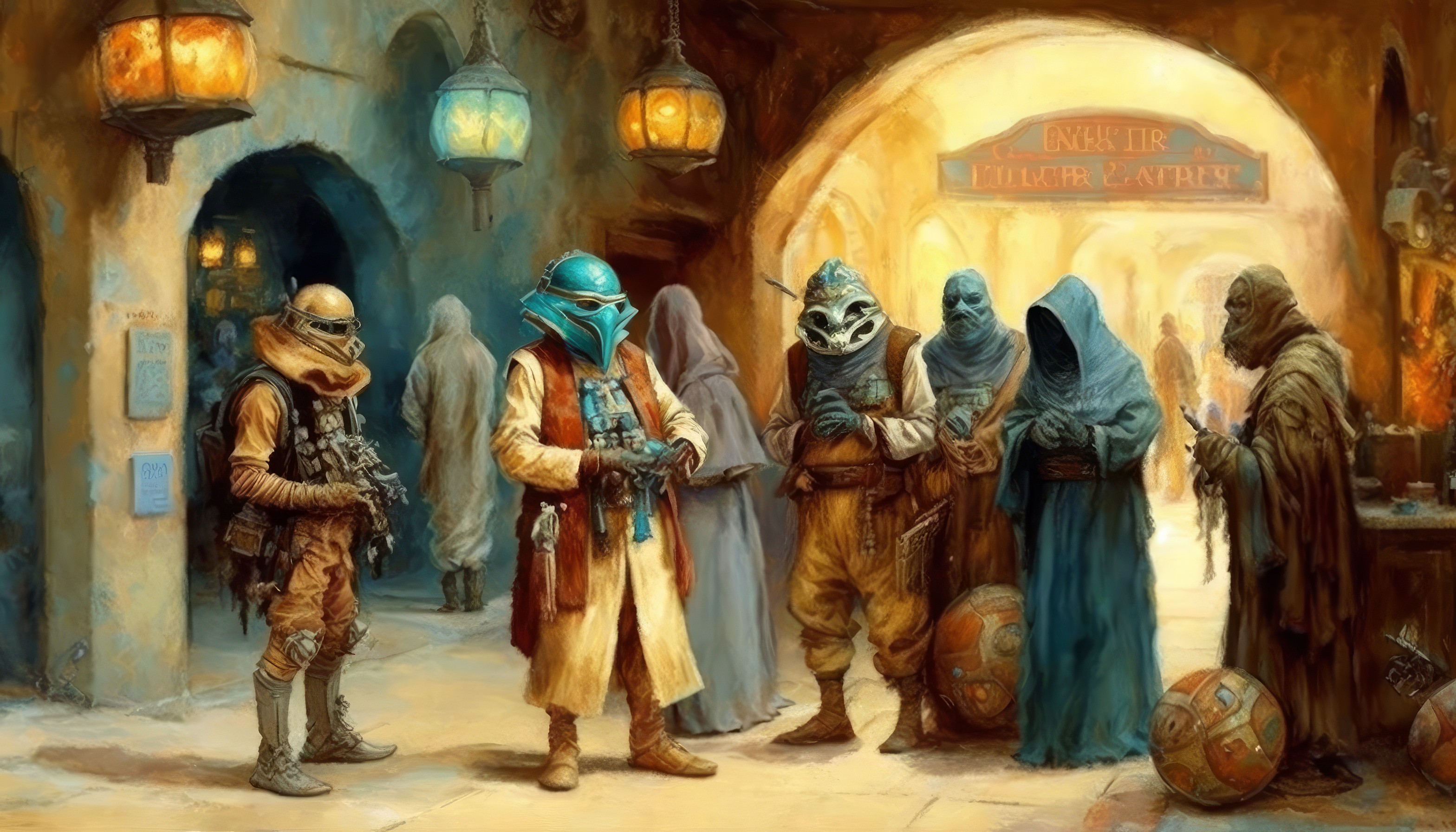 Ai Art Star Wars Tatooine Painting City Helmet People 3136x1792
