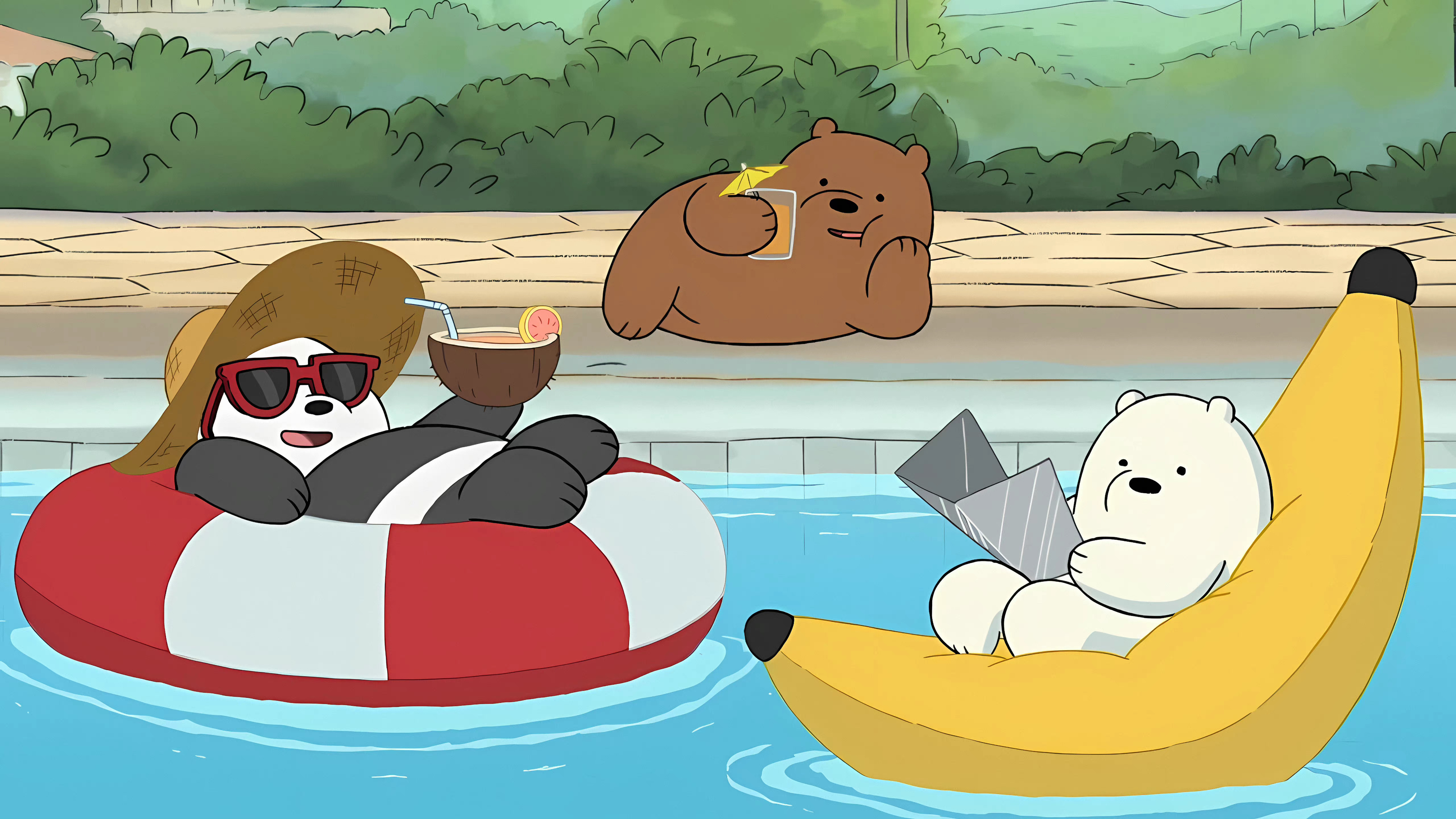 Bears Life Cartoon Cartoon Network Water Floater Drink Straw Hat Coconuts Umbrella Lying On Side We  5120x2880