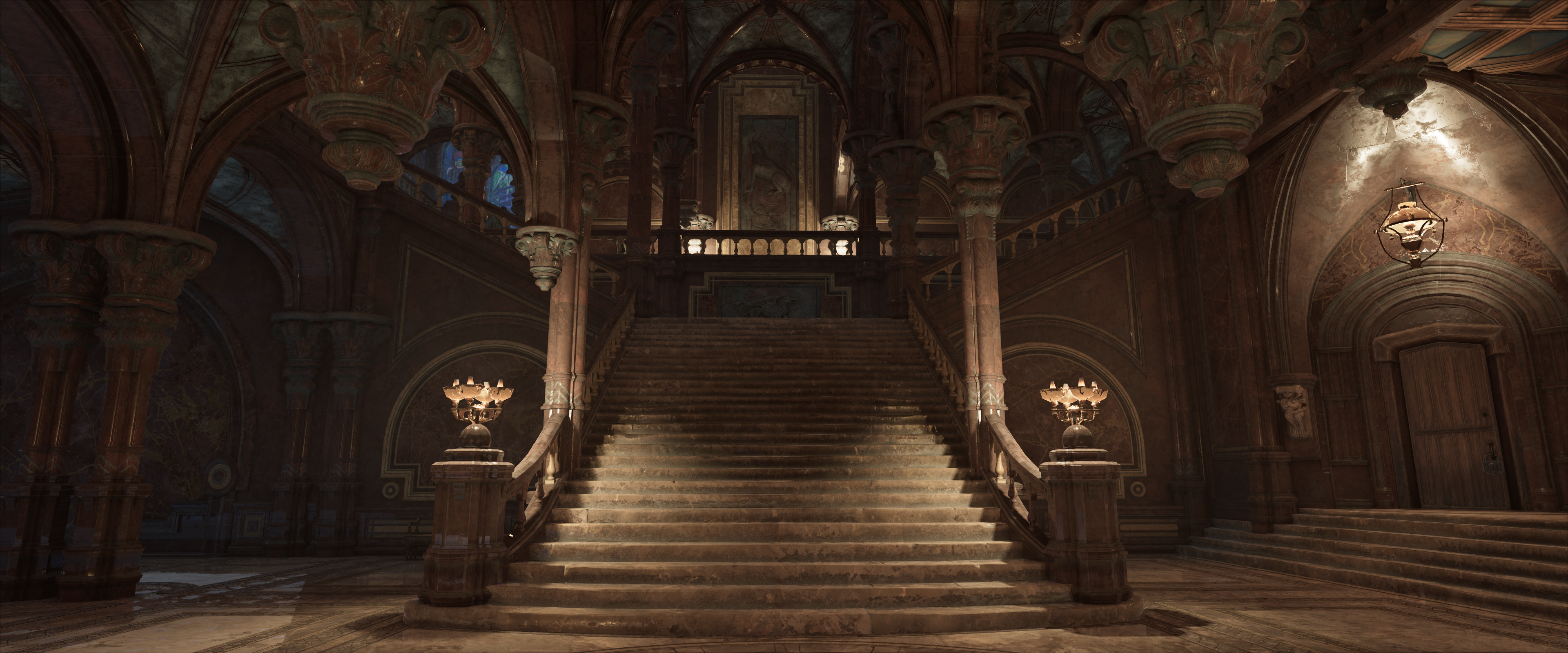 Hogwarts Legacy Castle Interior Screen Shot Video Games Stairs CGi Interior Avalanche Software 3840x1600