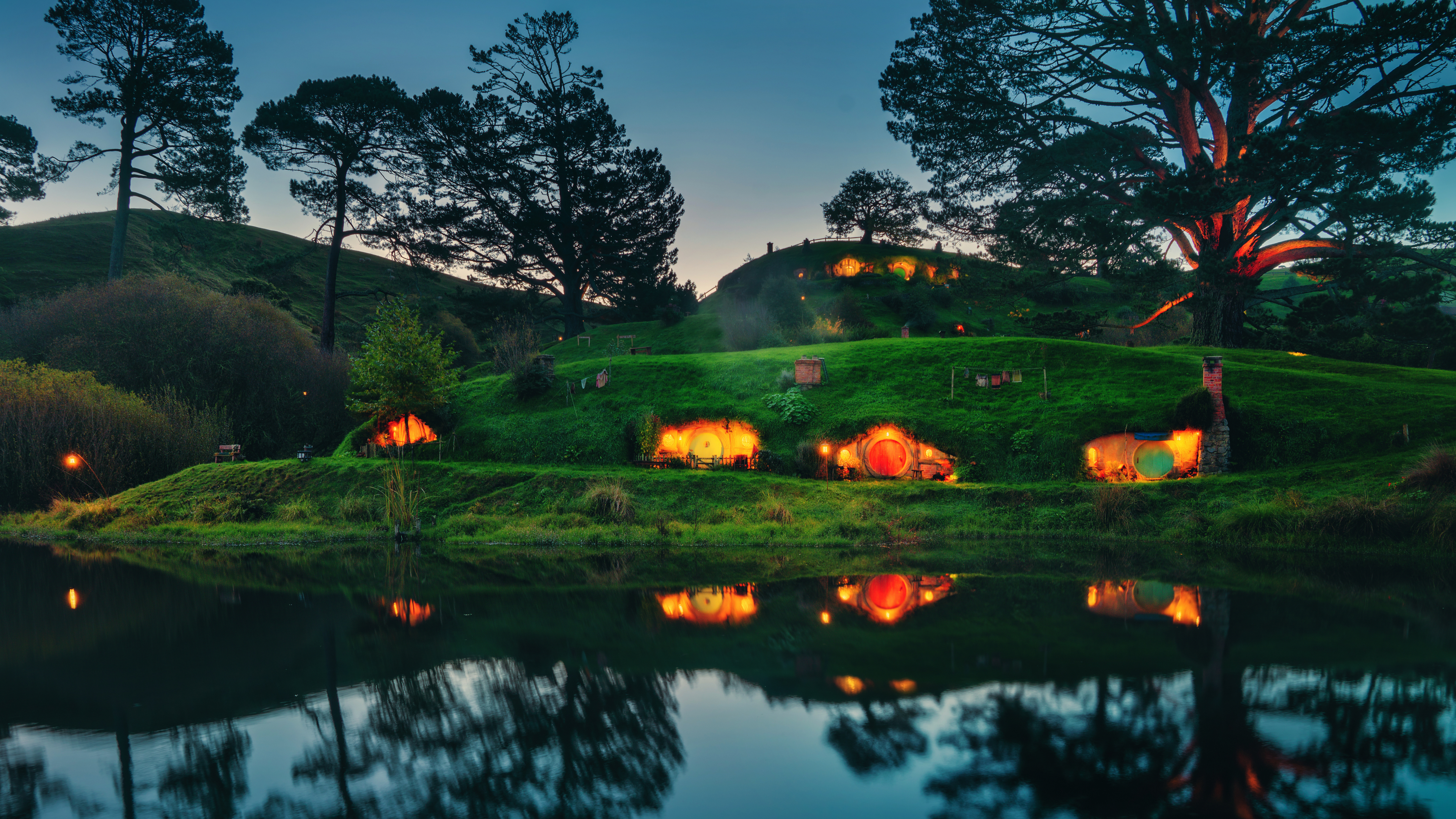 Trey Ratcliff Photography Landscape 4K New Zealand Nature Hobbiton Water Reflection Grass 3840x2160