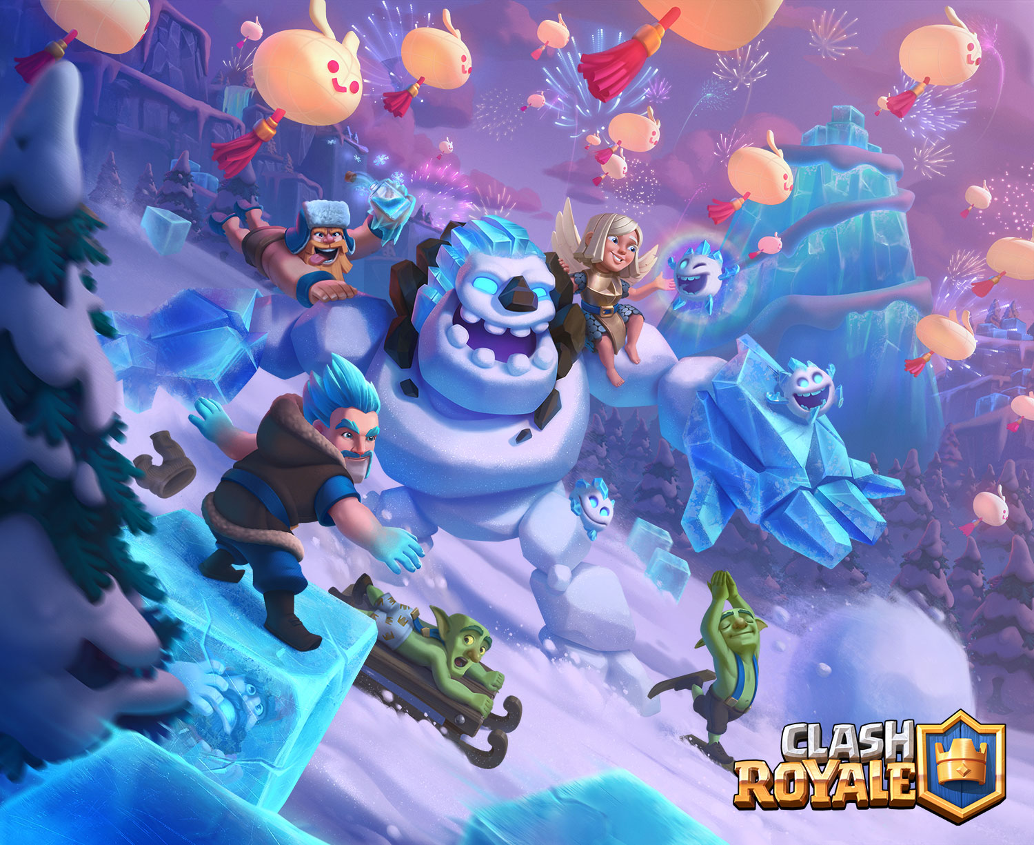 Clash Royale Loading Screen Video Game Art Watermarked Snow Golem Goblin Snowball Video Games Video  1500x1225
