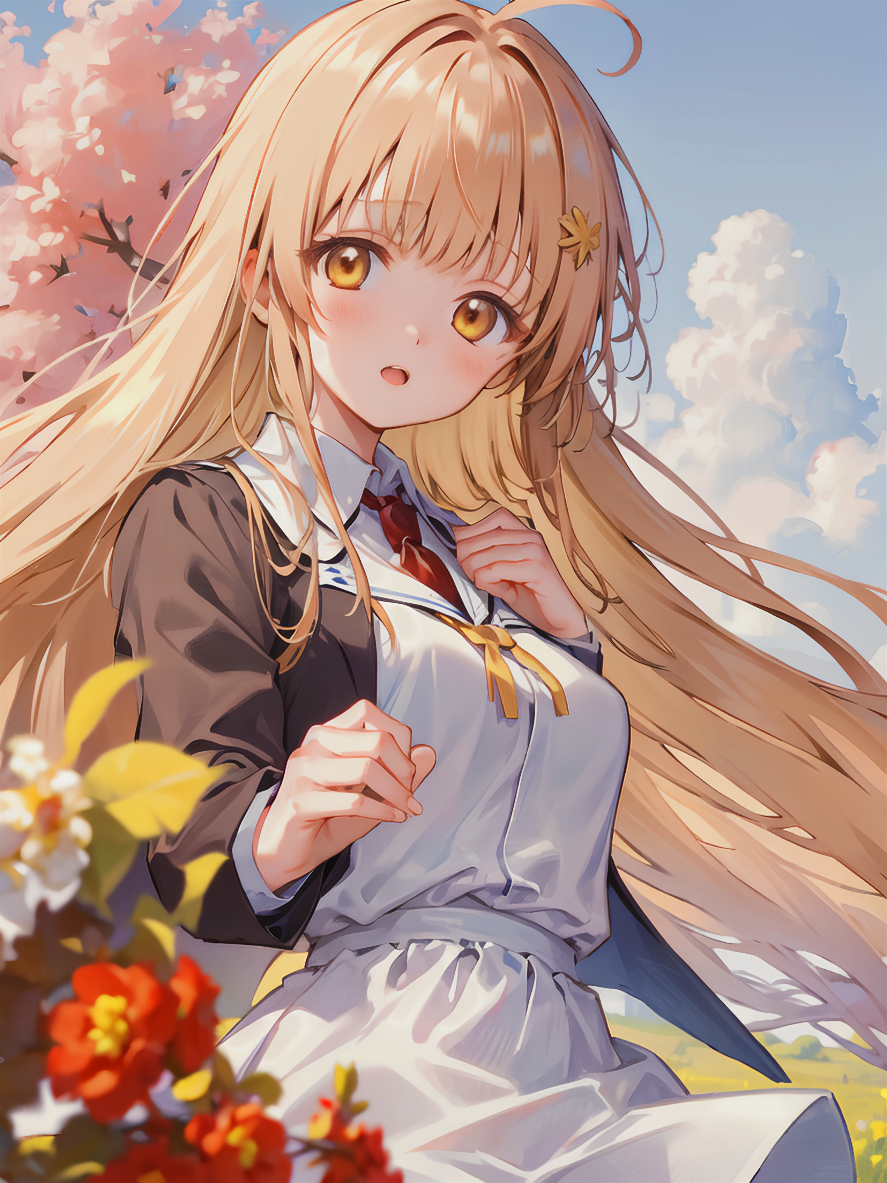 Otonari No Tenshi Sama Shiina Mahiru Anime Girls Ai Art Blonde Vertical Yellow Eyes Flowers Long Hai 3072x4096