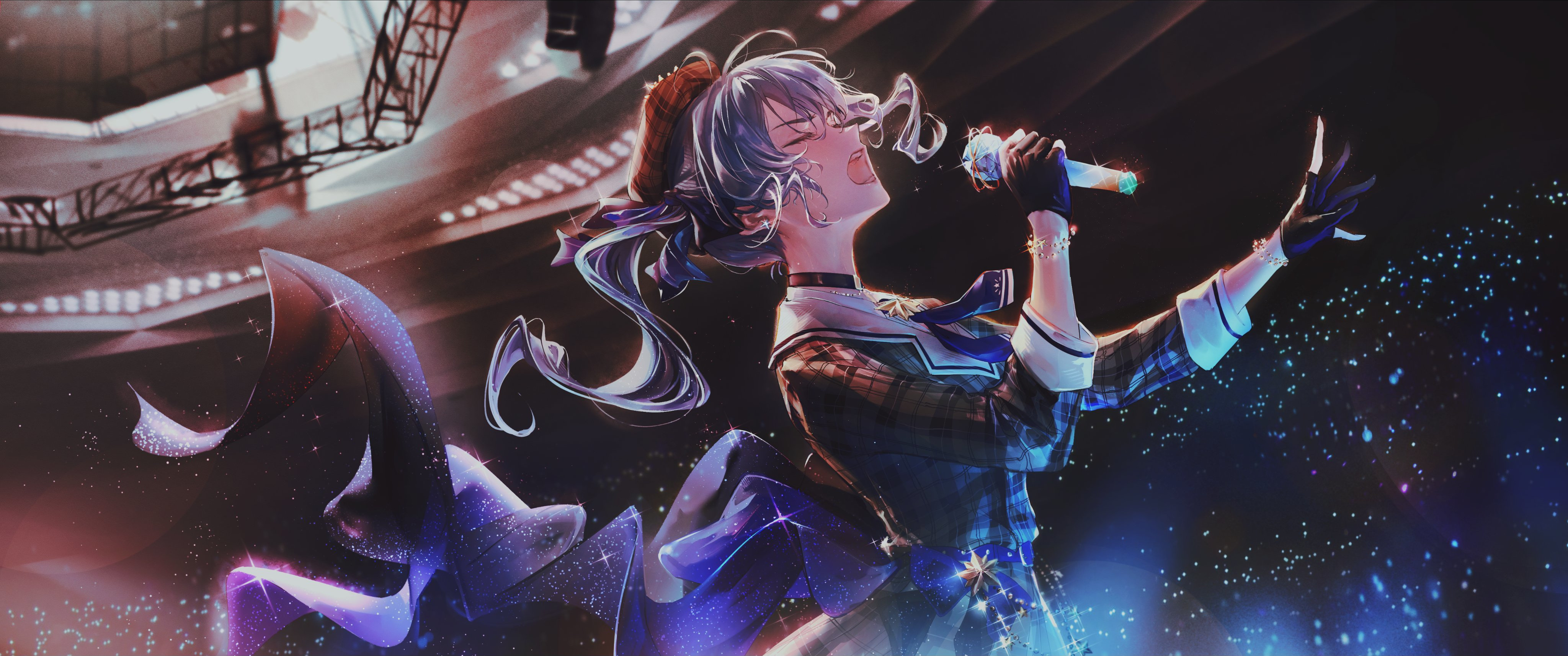 Virtual Youtuber Hololive Hoshimachi Suisei Singer Stages Hyde Artist Anime Girls Singing Microphone 4096x1714