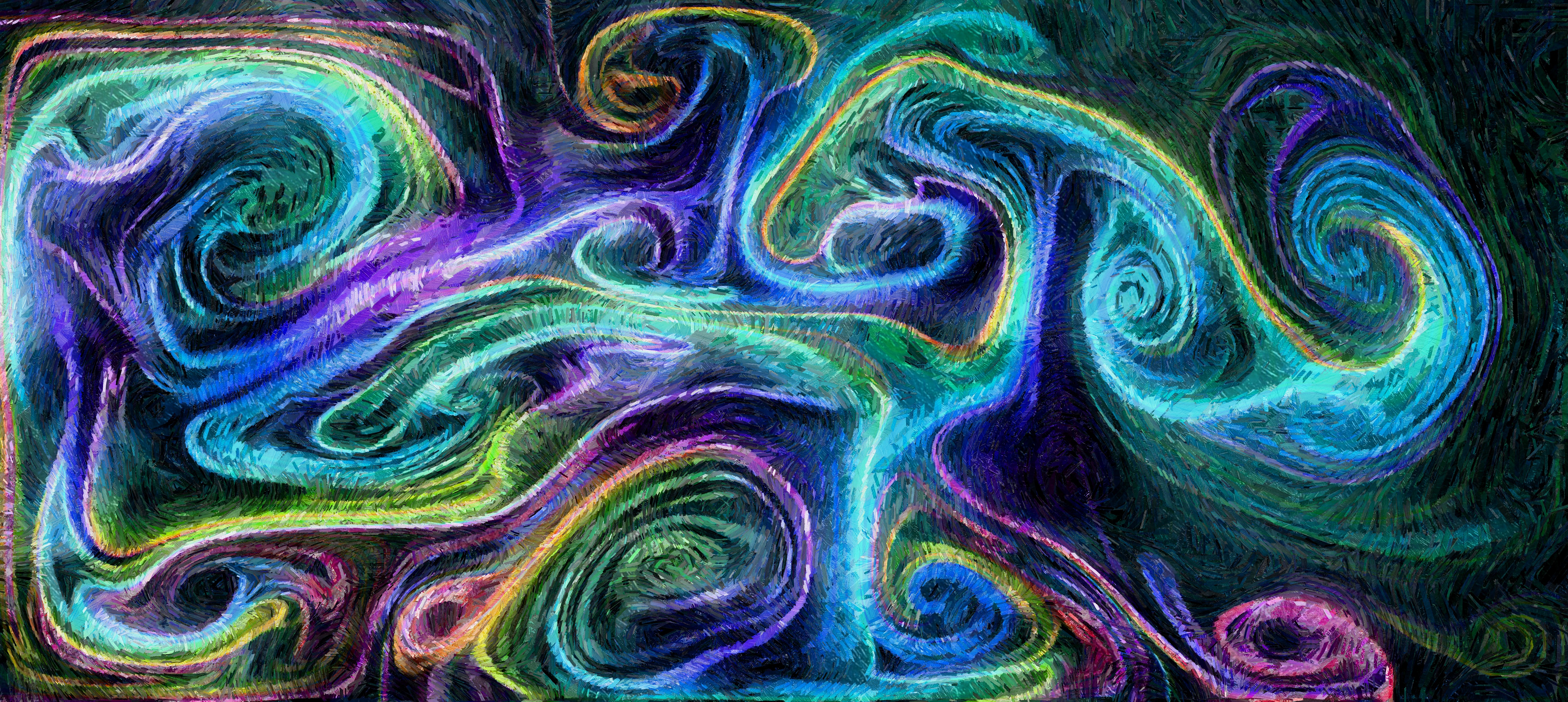 Neon Paint Splash Canvas Acrylic Colorful Fluid Swirly Dark 5600x2506