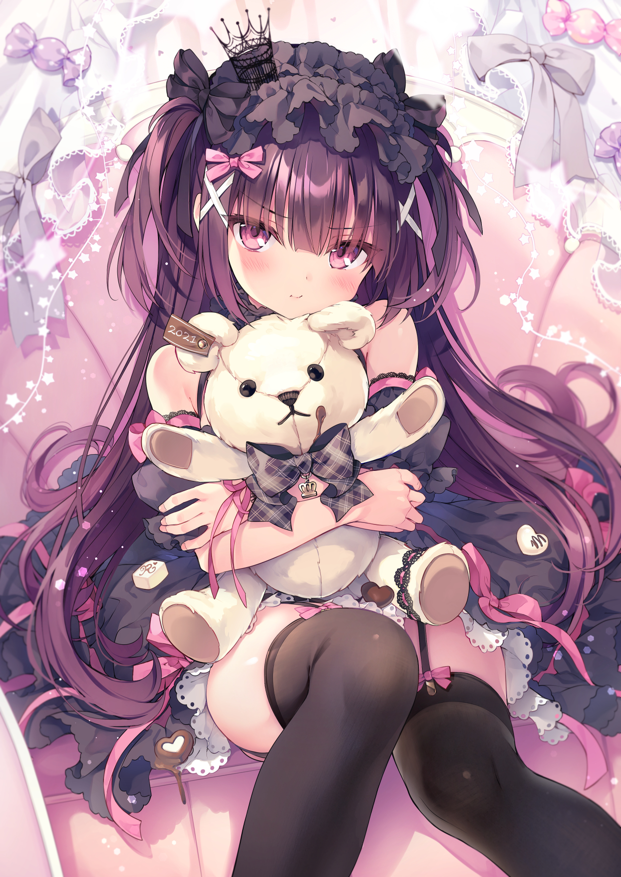 Anime Anime Girls Purple Hair Purple Eyes Teddy Bears 1254x1771