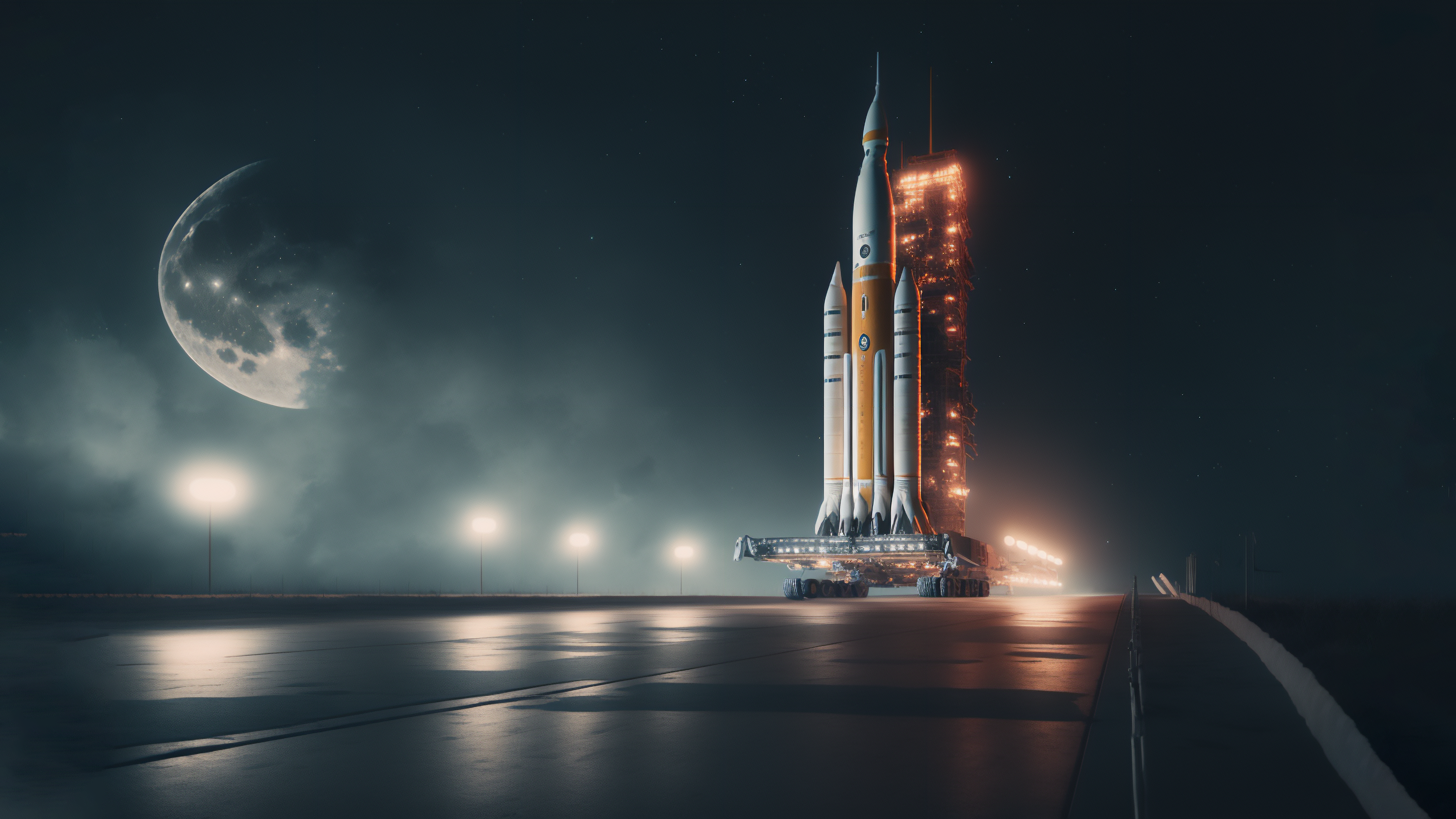 Ai Art Rocket Lift Off Moon Minimalism 3640x2048