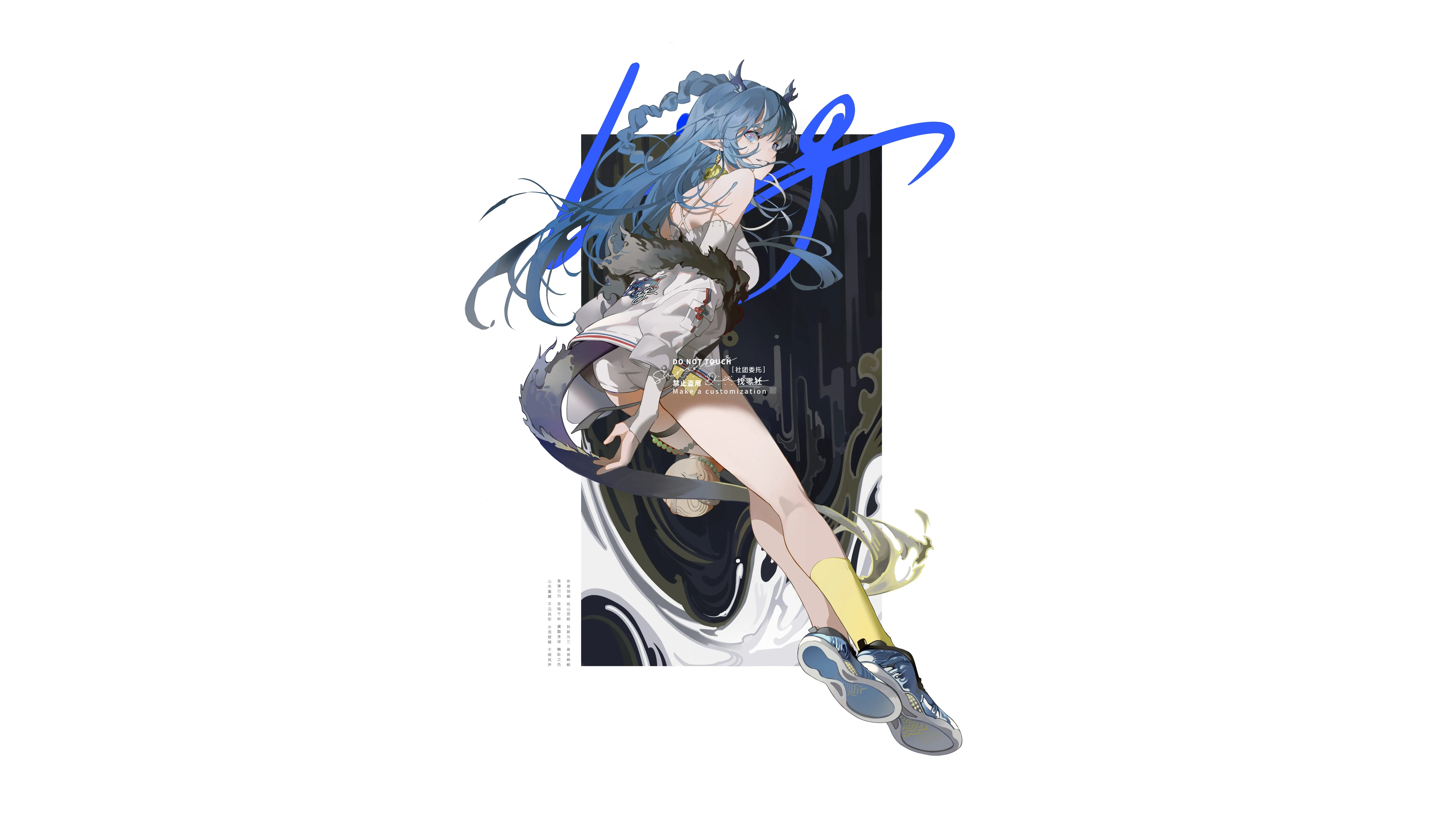 Anime Anime Girls Artwork Minimalism Blue Hair Long Hair Simple Background Braids Blue Eyes Pointy E 7282x4096