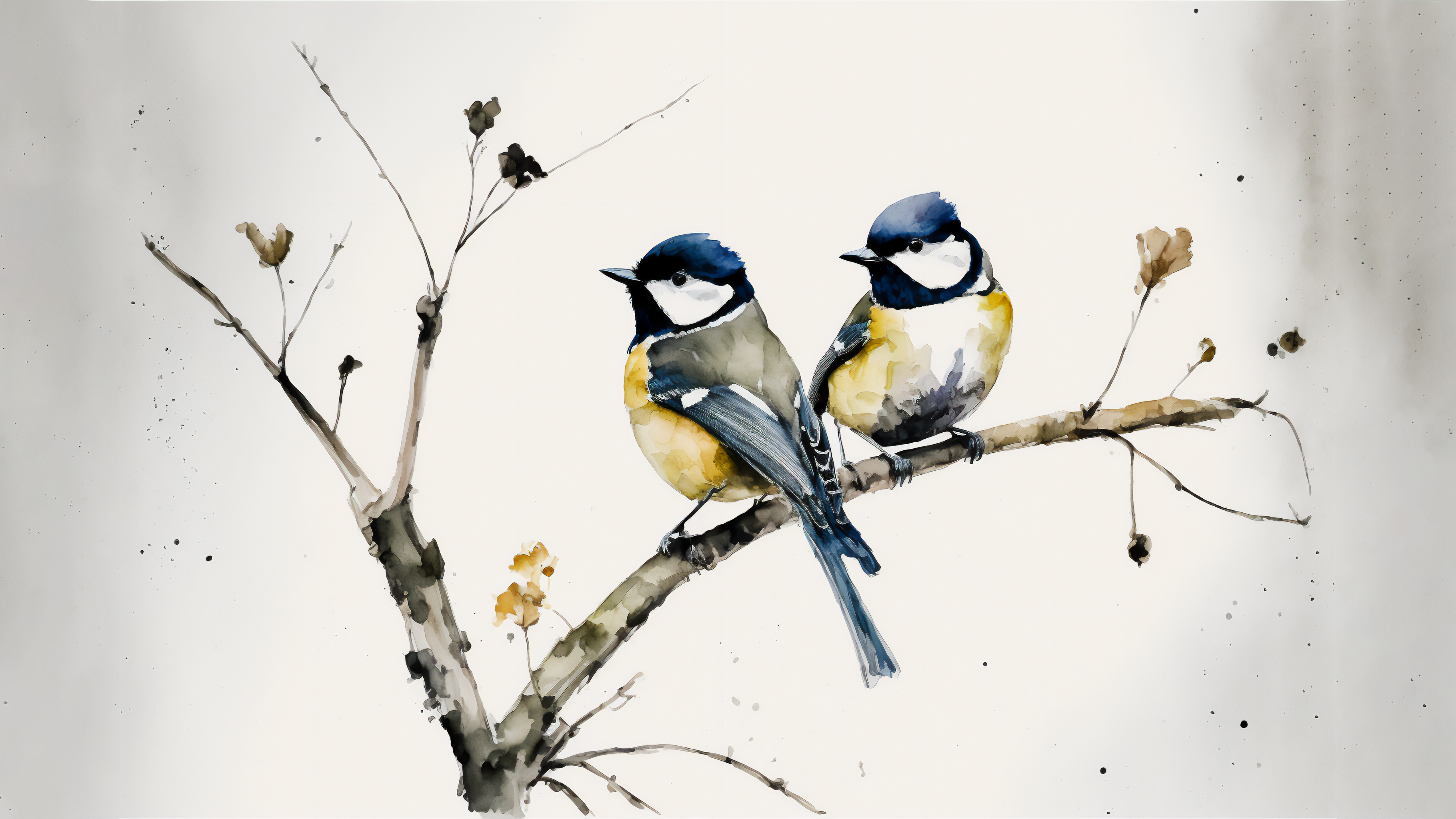 Ai Art Illustration Birds Watercolor Style White Background Simple Background Minimalism Animals Bra 3640x2048