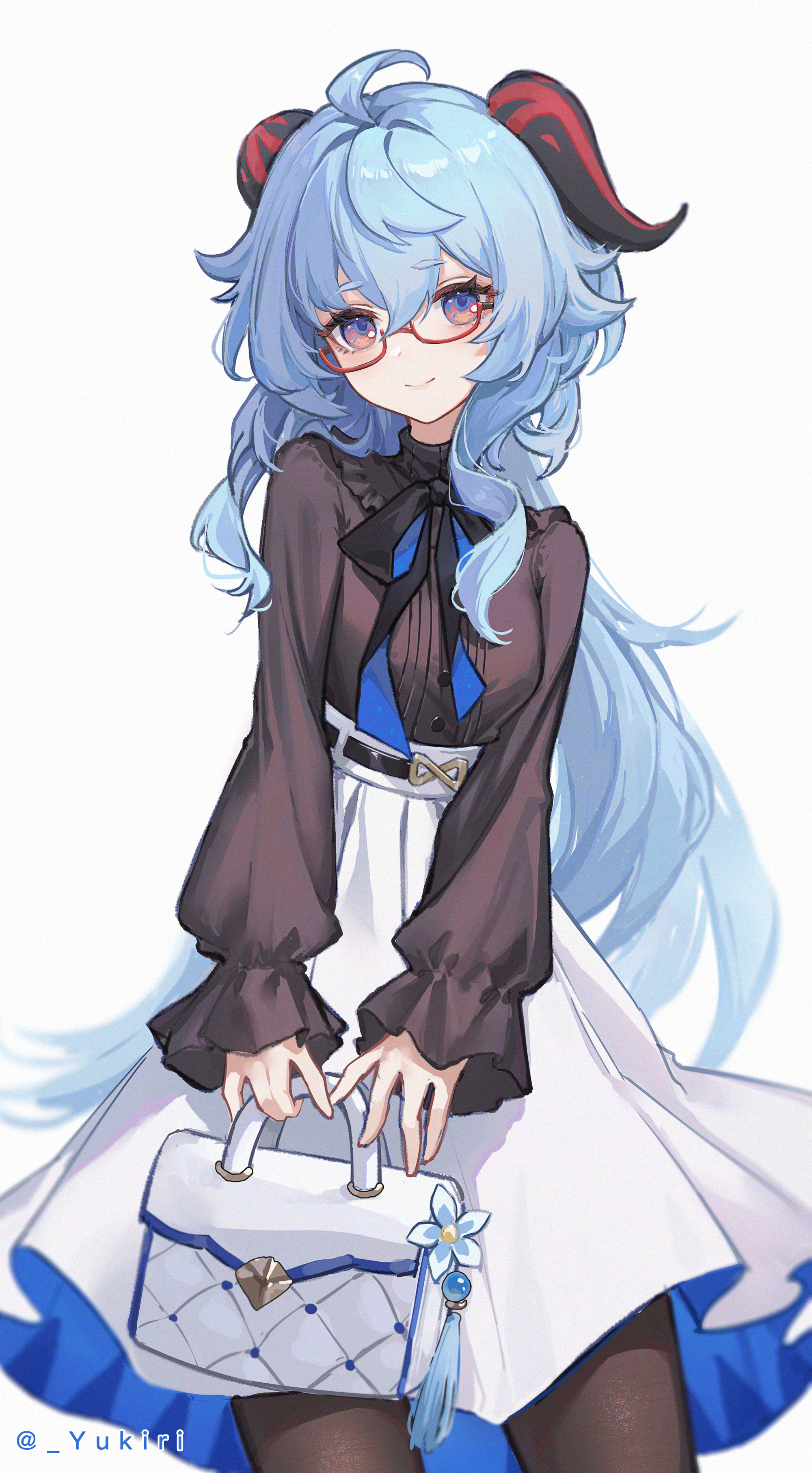 Genshin Impact Artwork Ganyu Genshin Impact Blue Hair Long Hair Horns Goat Ears Goat Girl Glasses Ha 2000x3625