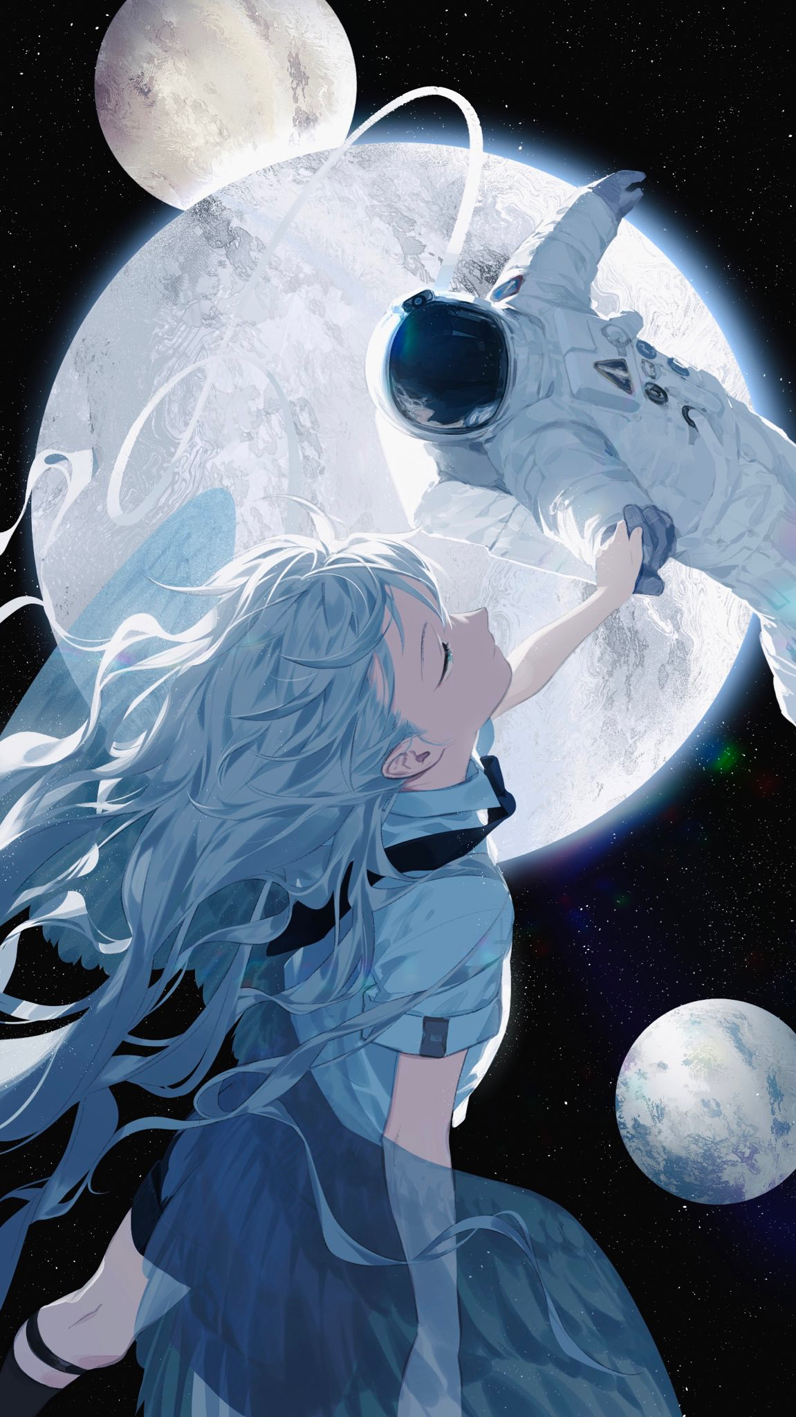 Artwork Anime Girls Moon Astronaut Anime 1151x2048