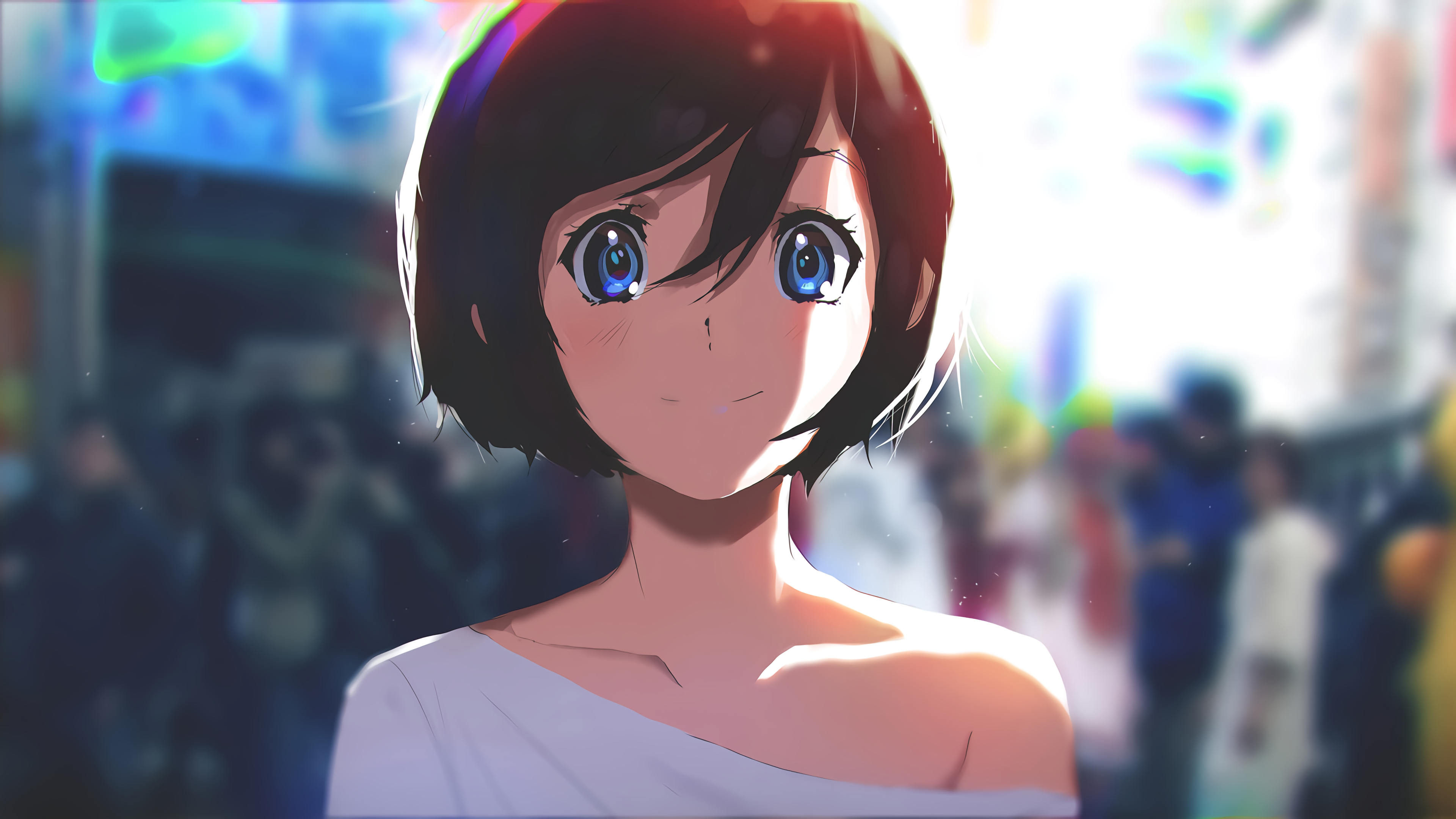 Tom Skender Anime Girls Anime DeviantArt Looking At Viewer Smiling Closed Mouth Short Hair Blurred B 3840x2160