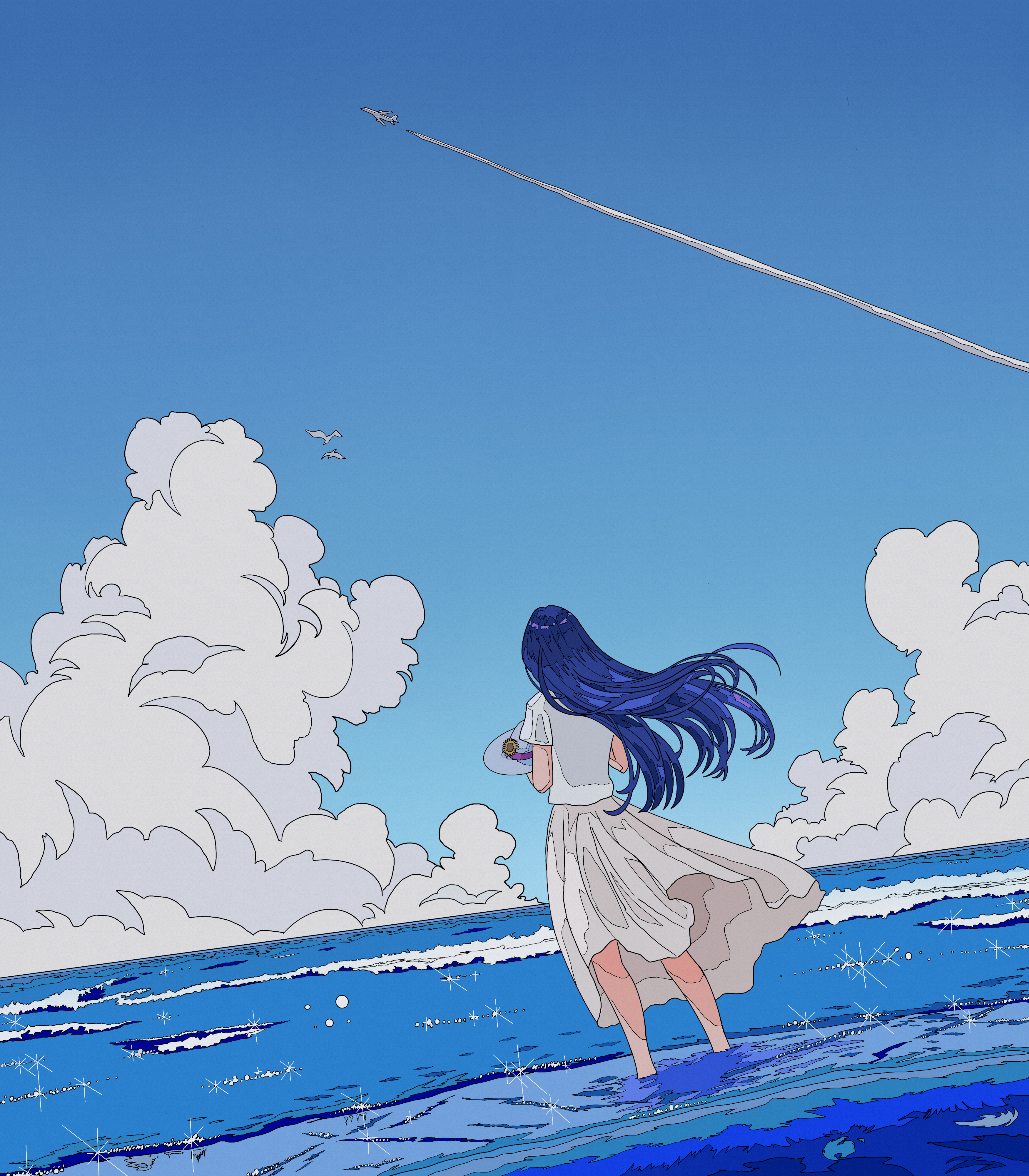 Umijin Anime Digital Art Artwork Illustration Environment Landscape Sea Clouds Dress Anime Girls Wom 3500x4000