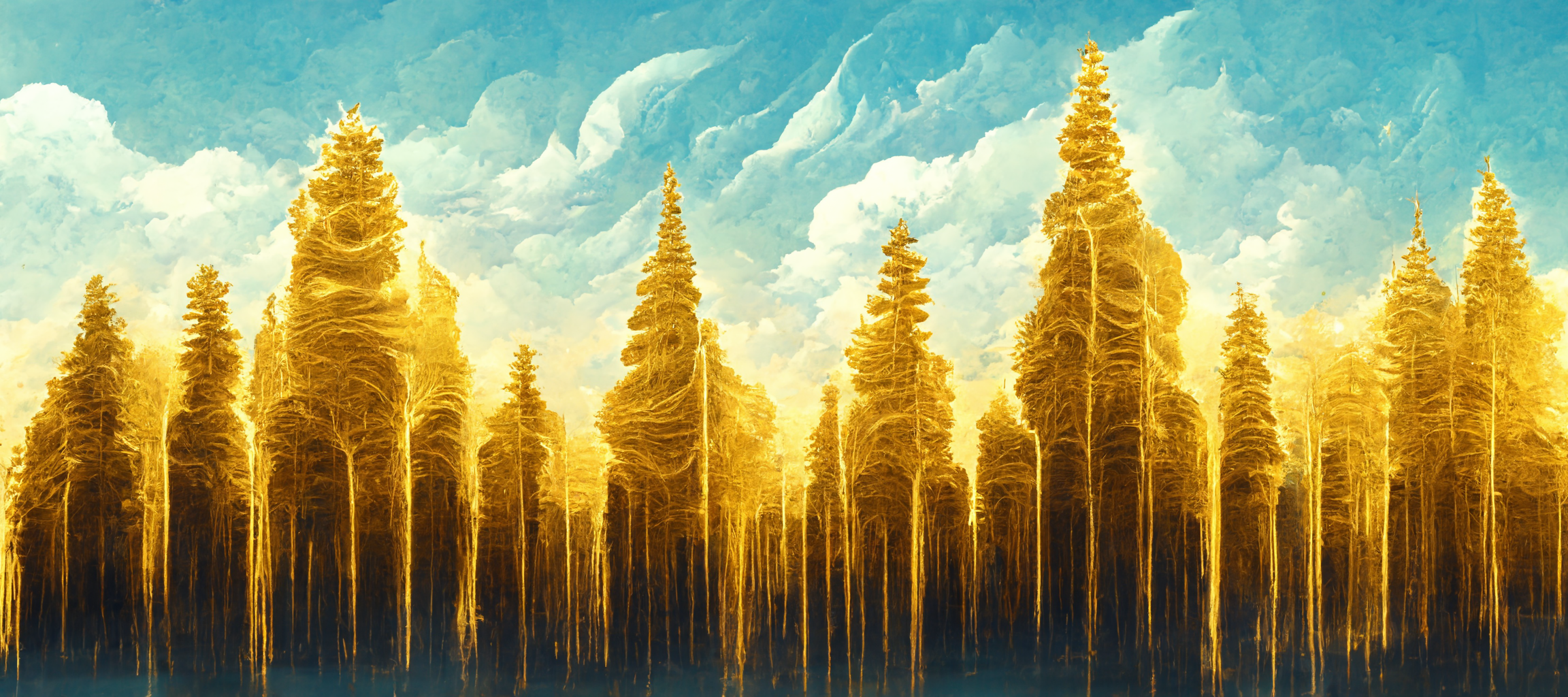 Gold Abstract Ai Art Trees 2304x1024