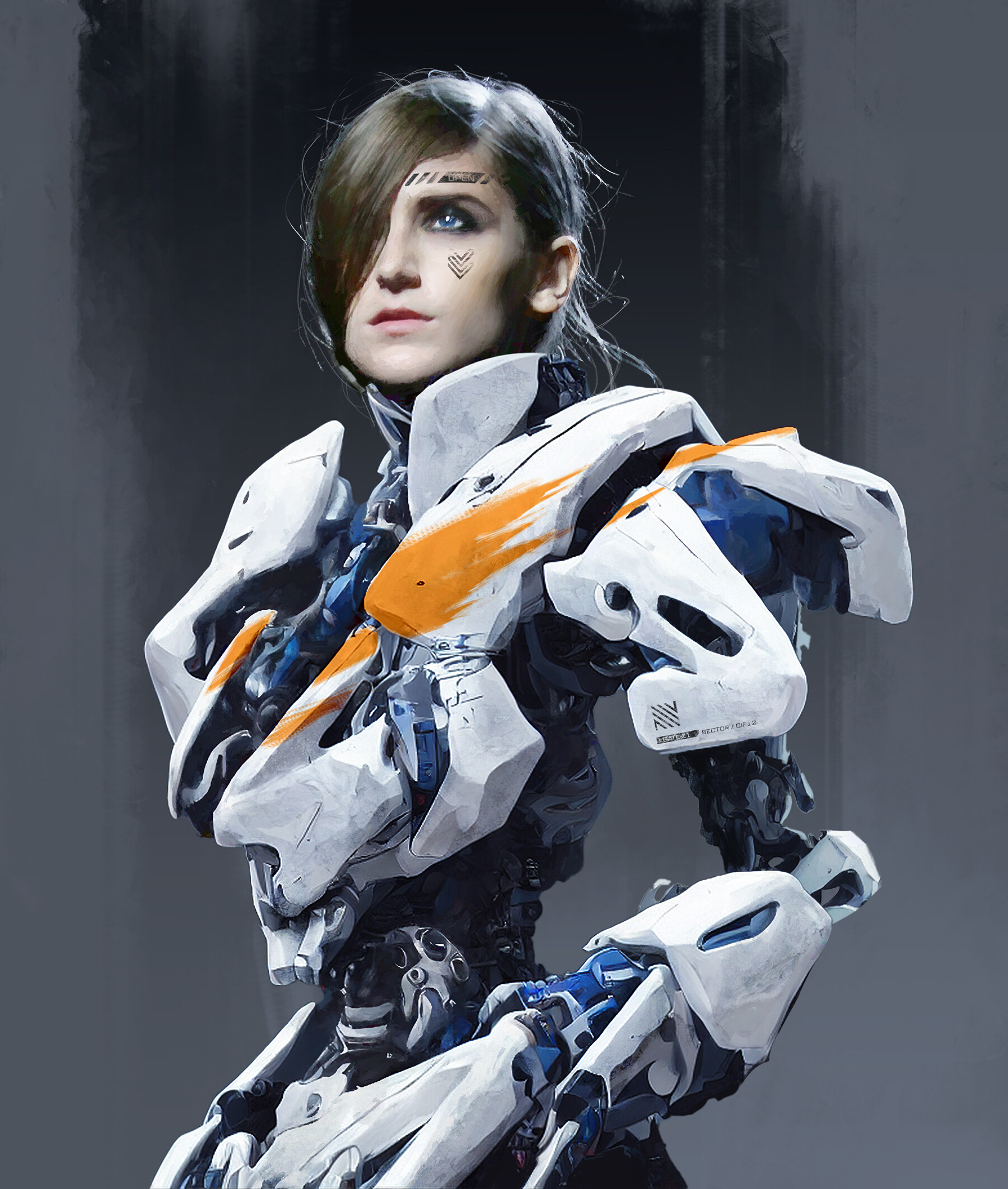 Artwork Digital Art Women Machine Cyborg Ryouta Otsuka Science Fiction Gray Background Hair Over One 1800x2123