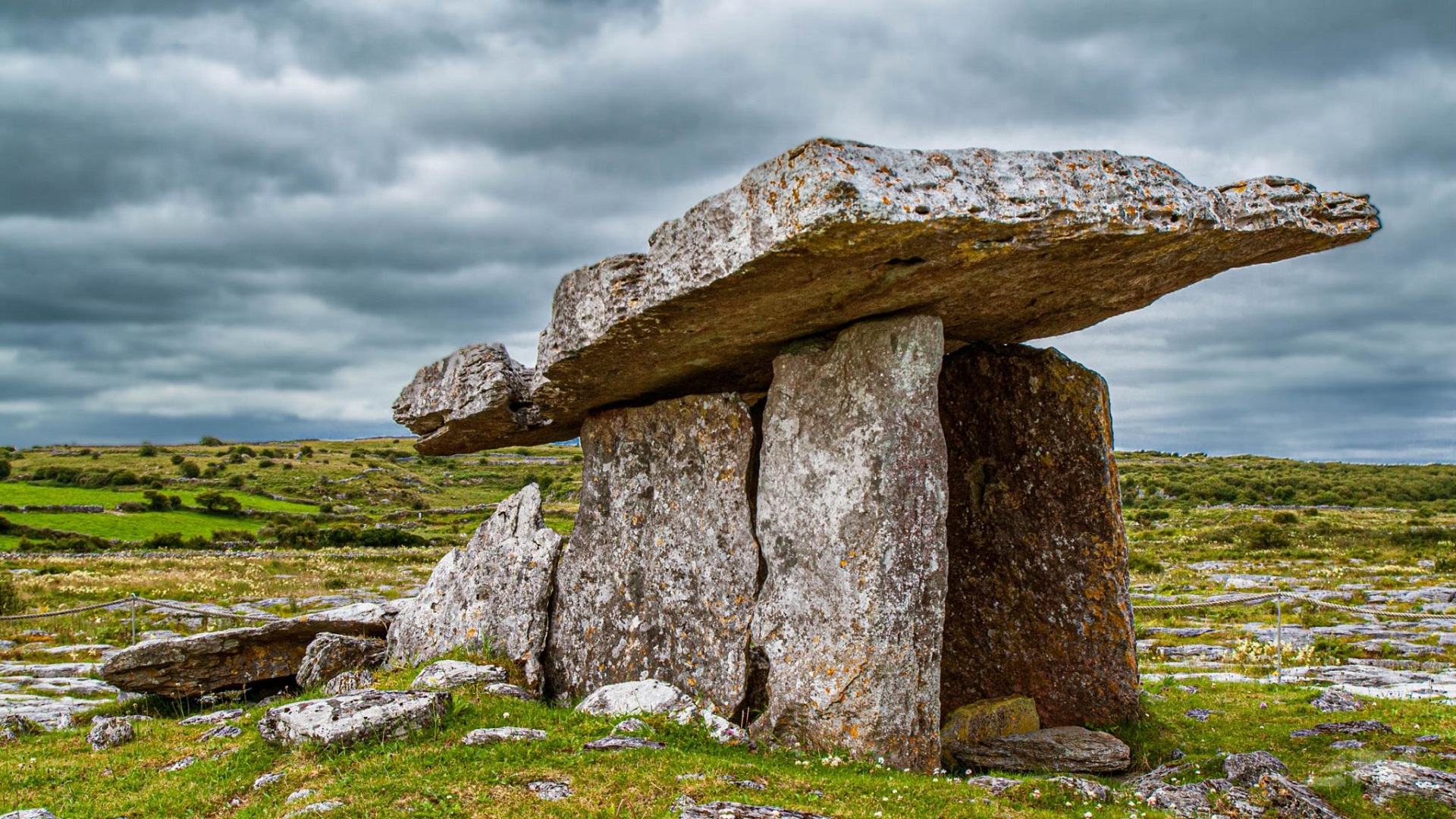 Architecture Prehistoric Ruins Ireland Dolmen Rocks Clouds Sky Grass 1920x1080