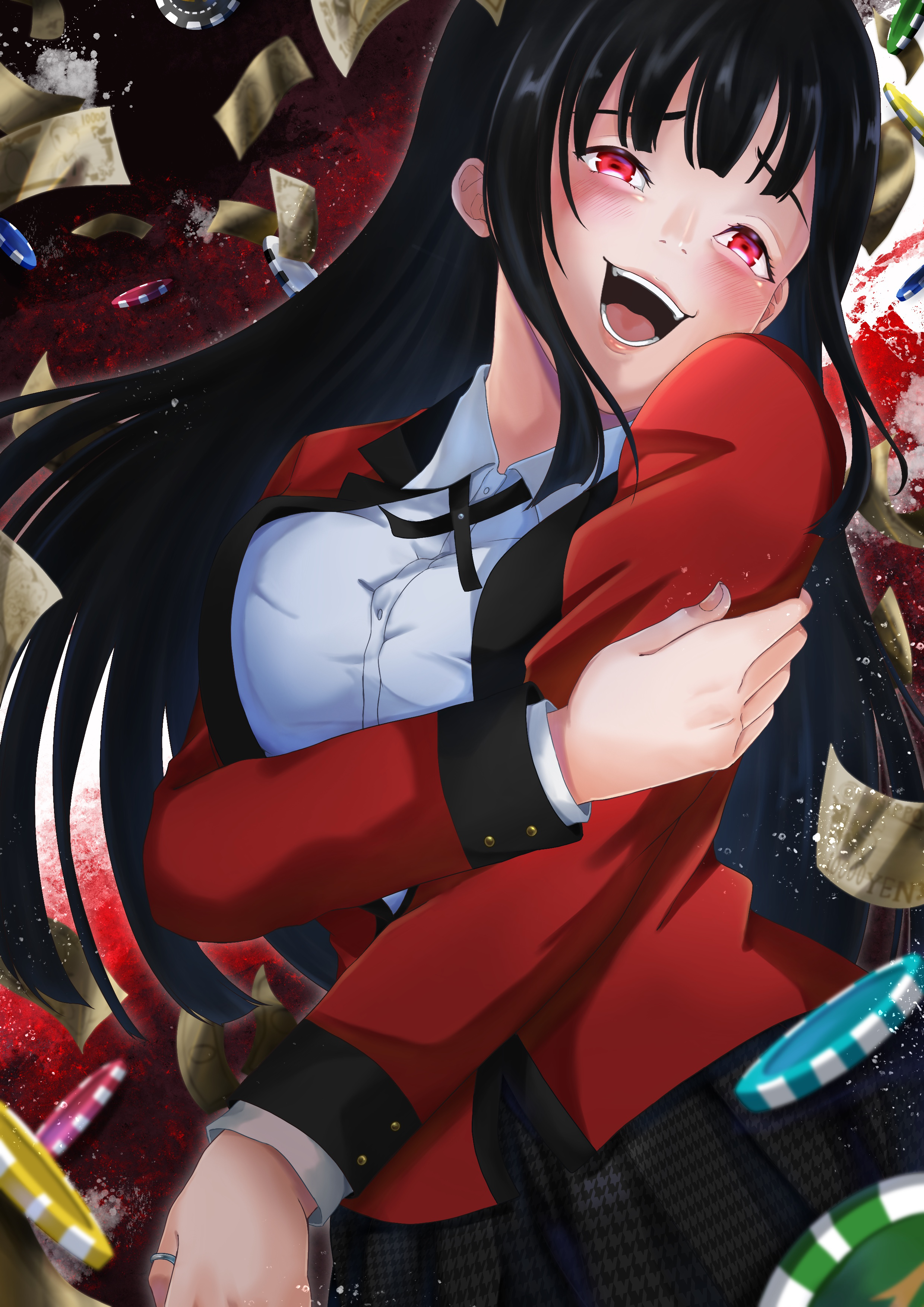 Anime Anime Girls Kakegurui Jabami Yumeko Long Hair Black Hair Solo Artwork Digital Art Fan Art Poke 2480x3508