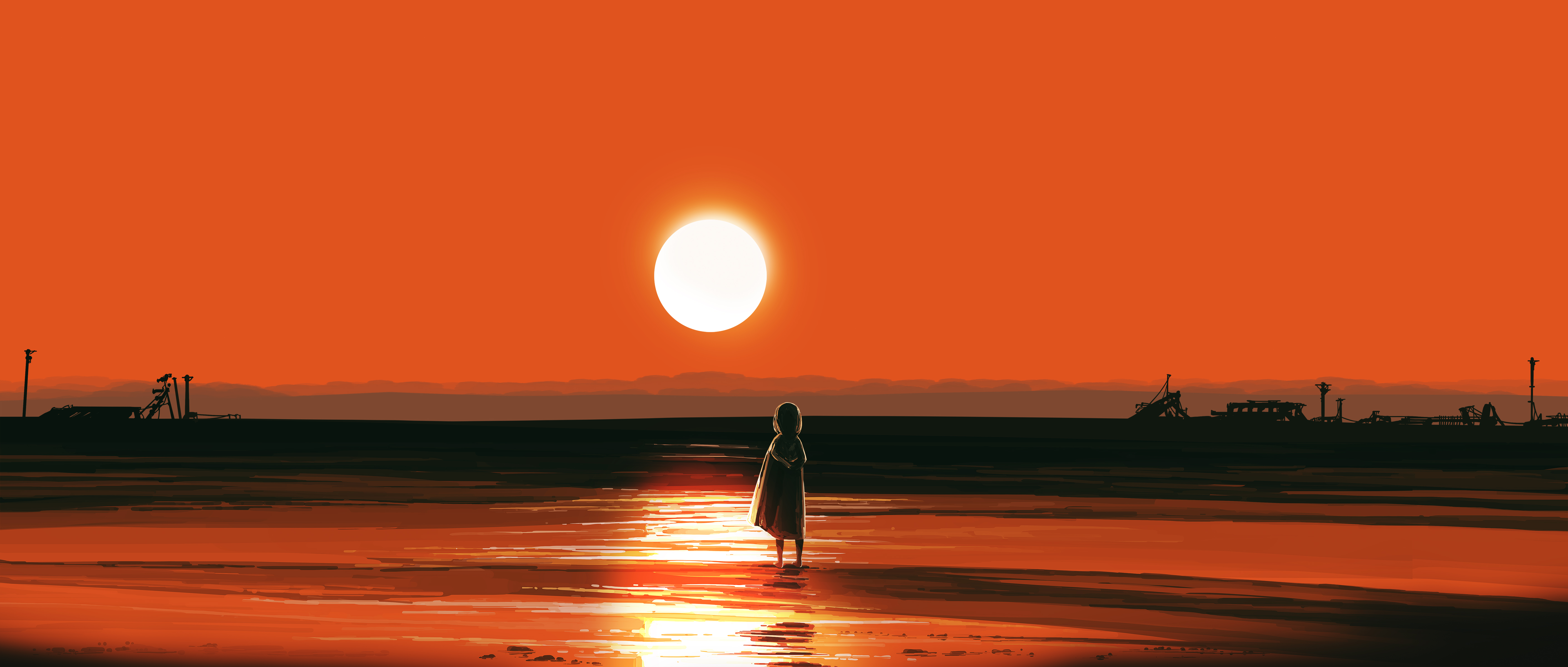 Gracile Digital Digital Art Artwork Wide Screen Sunset Landscape Orange Nature Sun 5640x2400