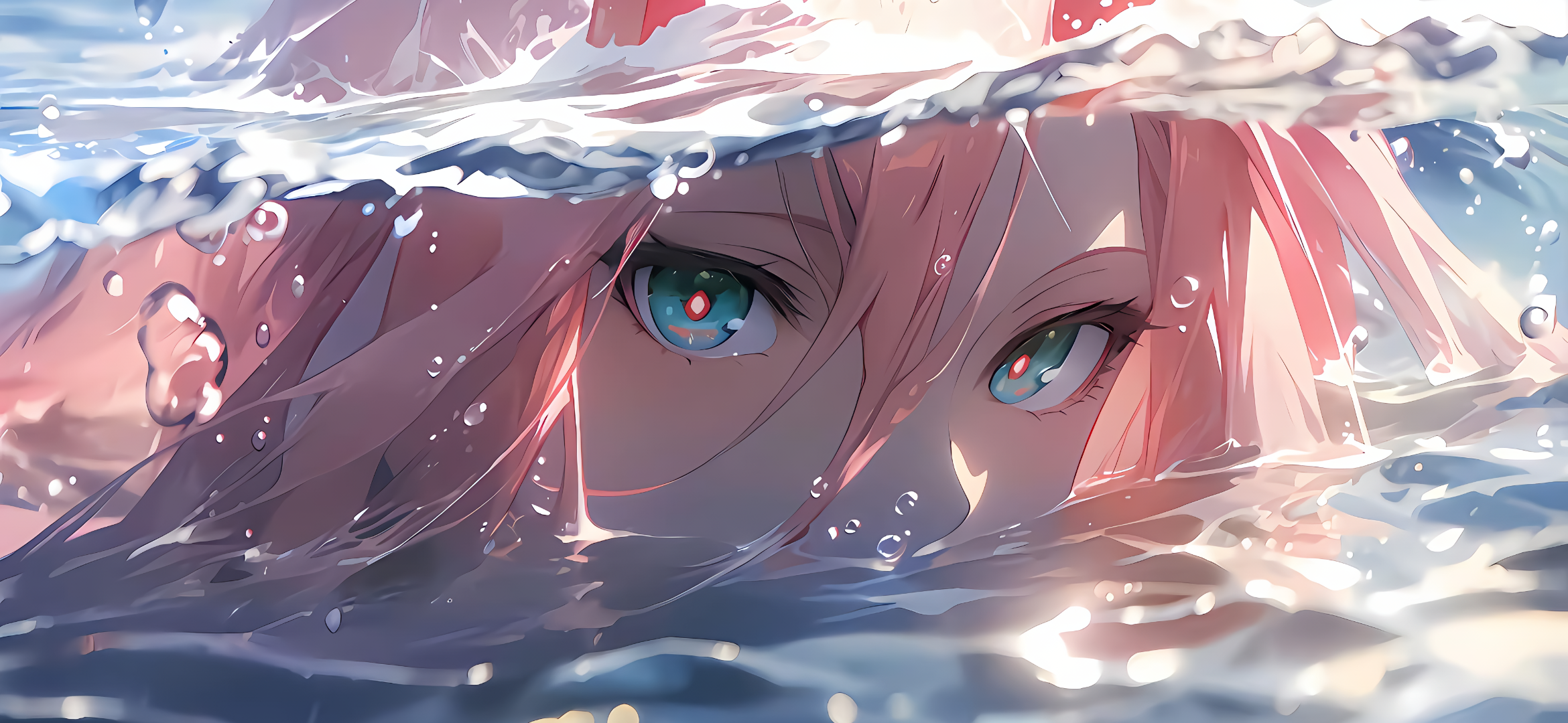Water Blue Eyes Pink Hair Anime Girls Anime Looking At Viewer Zero Two Darling In The FranXX Darling 2340x1080