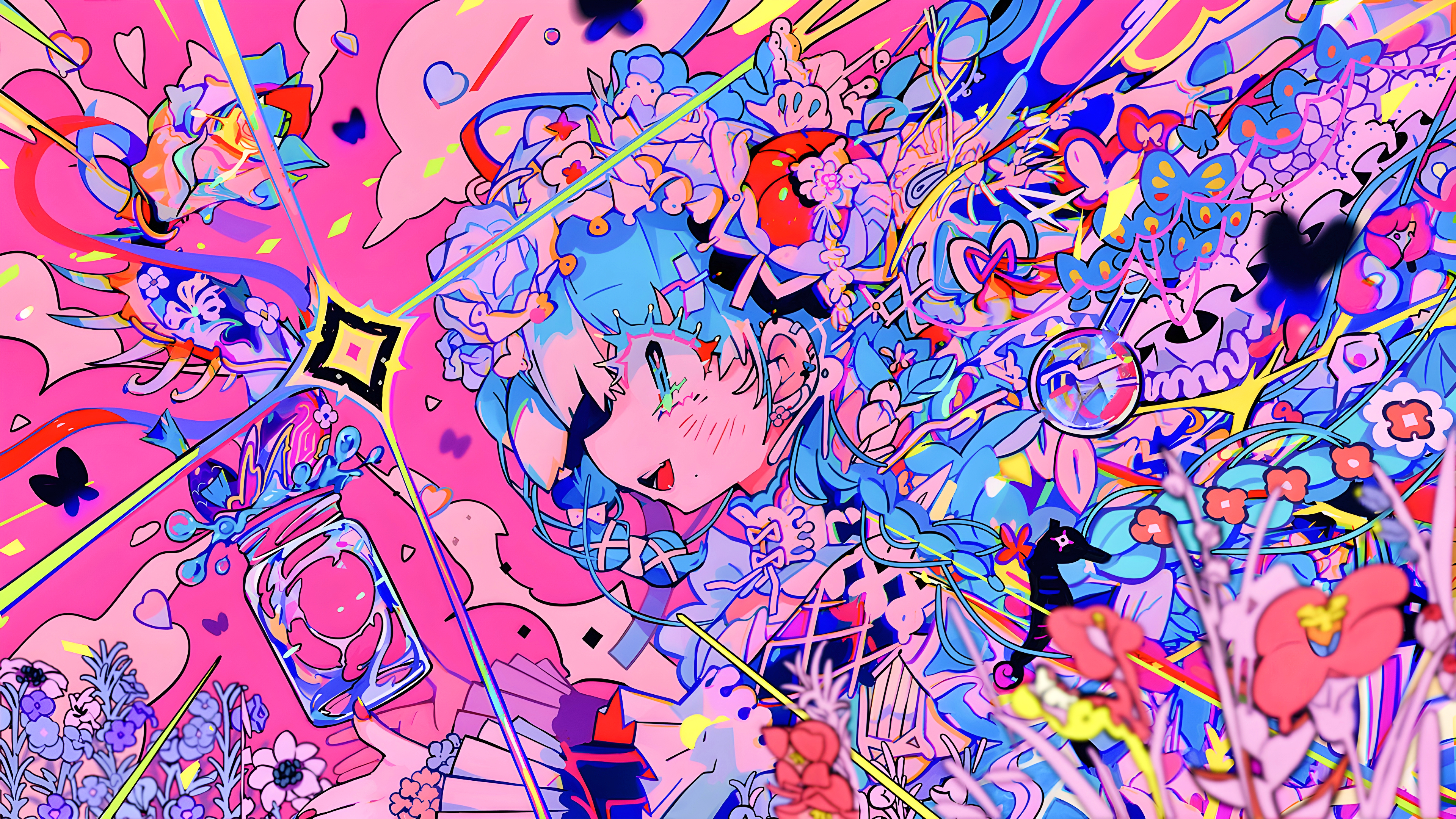 Teracoot 4K Illustration Anime Girls Colorful Flowers Digital Art Wallpaper  - Resolution:3840x2161 - ID:1352533 - wallha.com