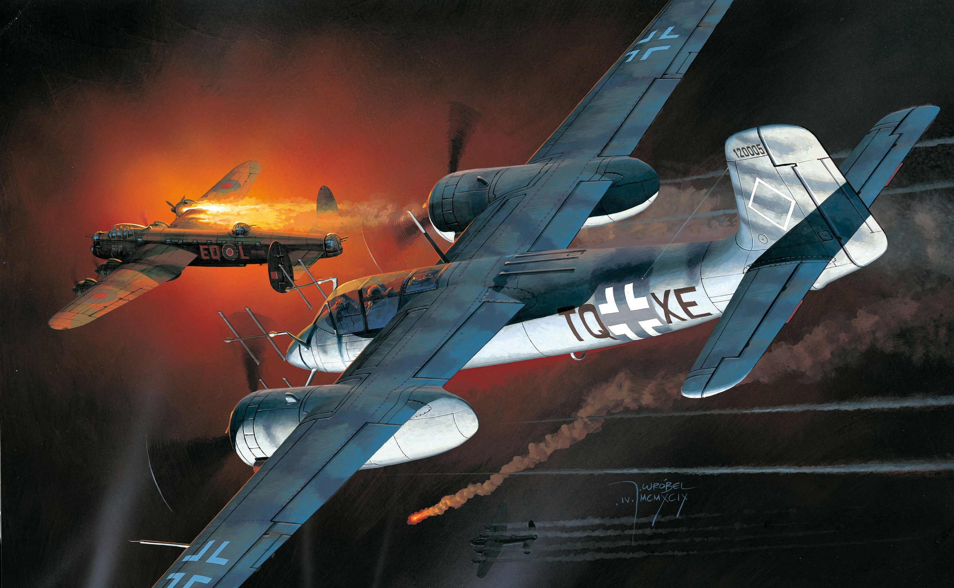 World War Ii Military Aircraft Military Airplane Aircraft Nightfighter Night War Focke Wulf Luftwaff 3197x1972