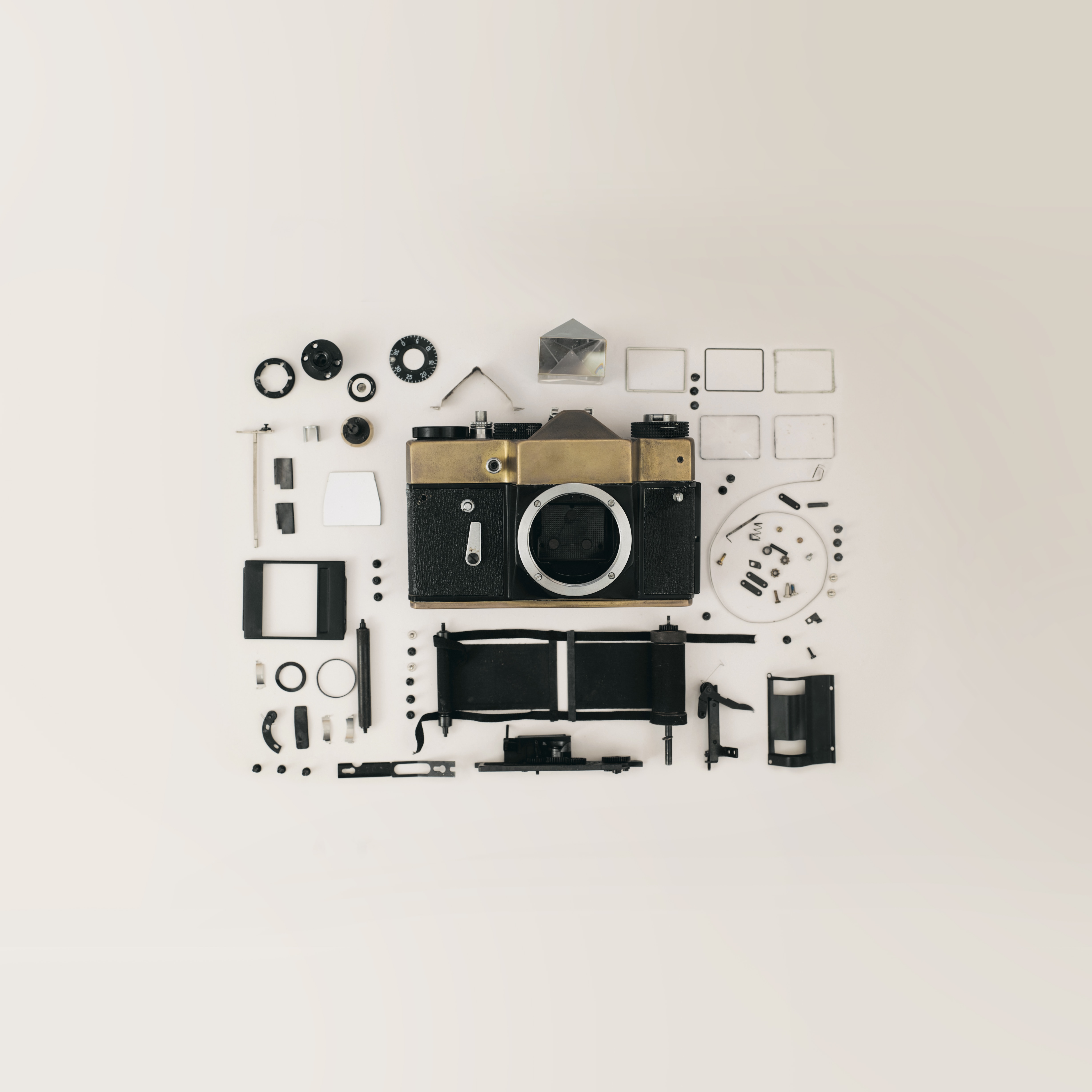Camera Flat Lay Top View Parts Pieces Minimalism Simple Background White Background 4912x4912