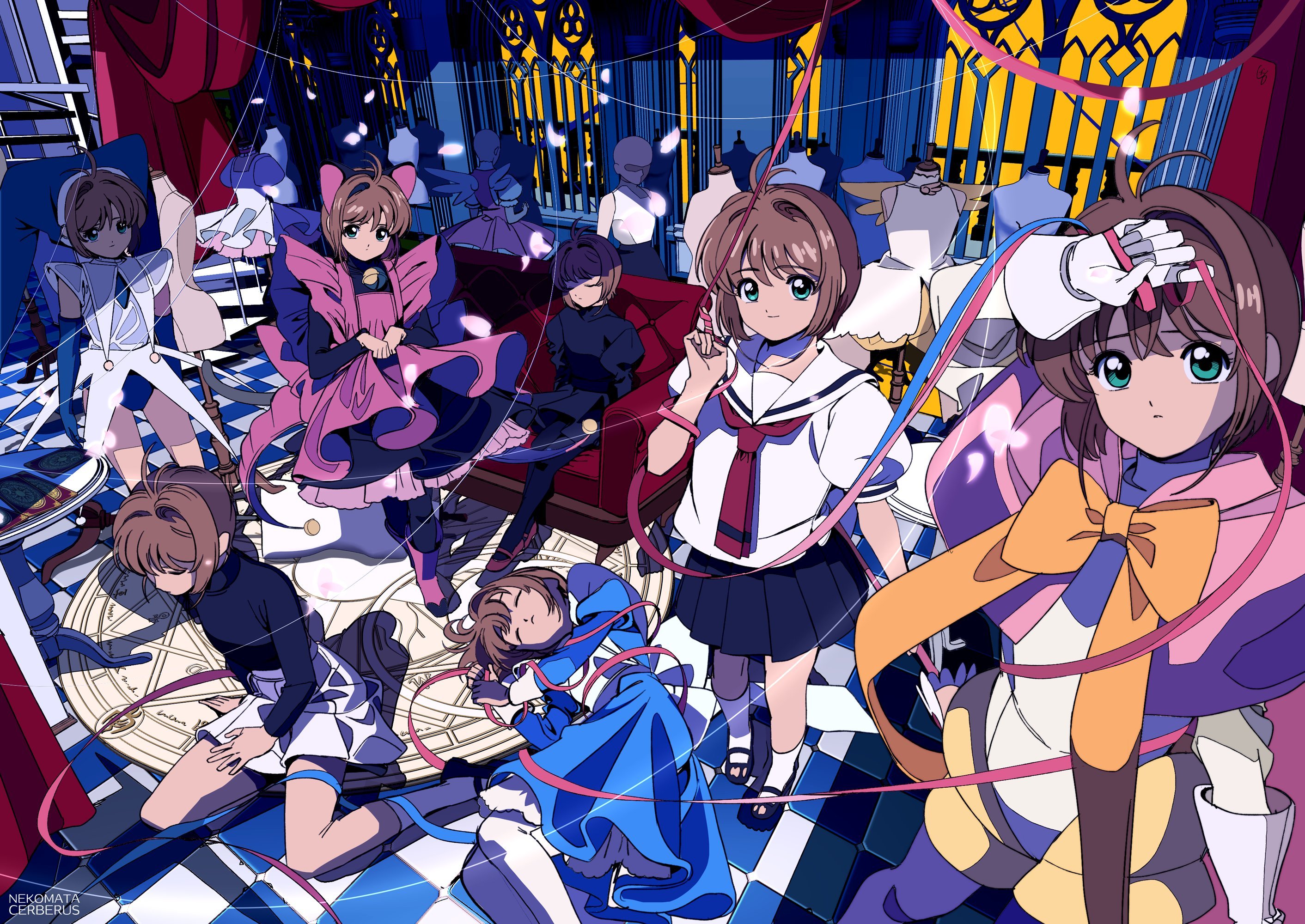 Cardcaptor Sakura Anime Girls High Angle Schoolgirl School Uniform 2824x2000