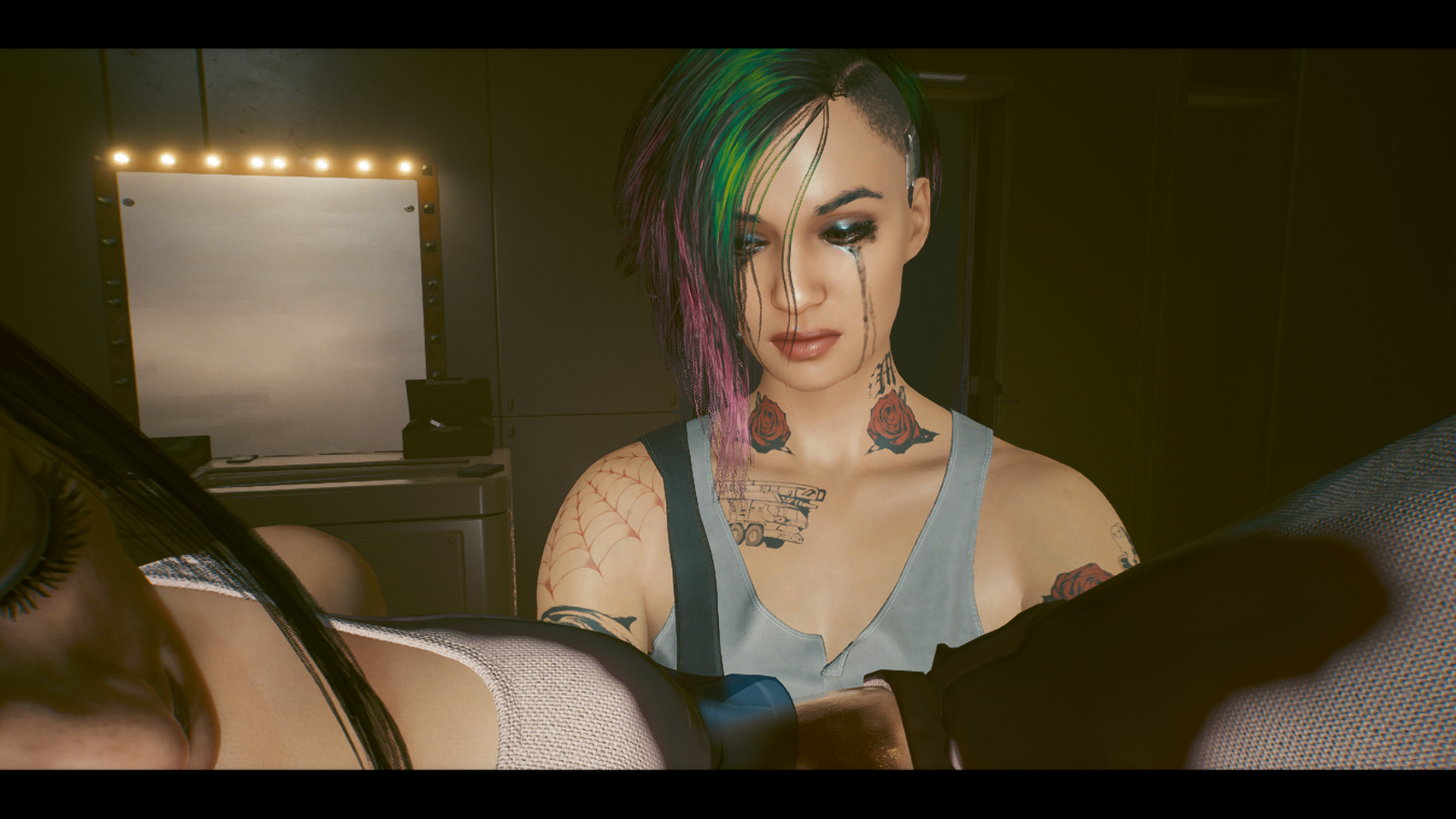 Cyberpunk Cyberpunk 2077 Video Game Girls Judy Alvarez CGi Tattoo Multi Colored Hair CD Projekt RED 1920x1080