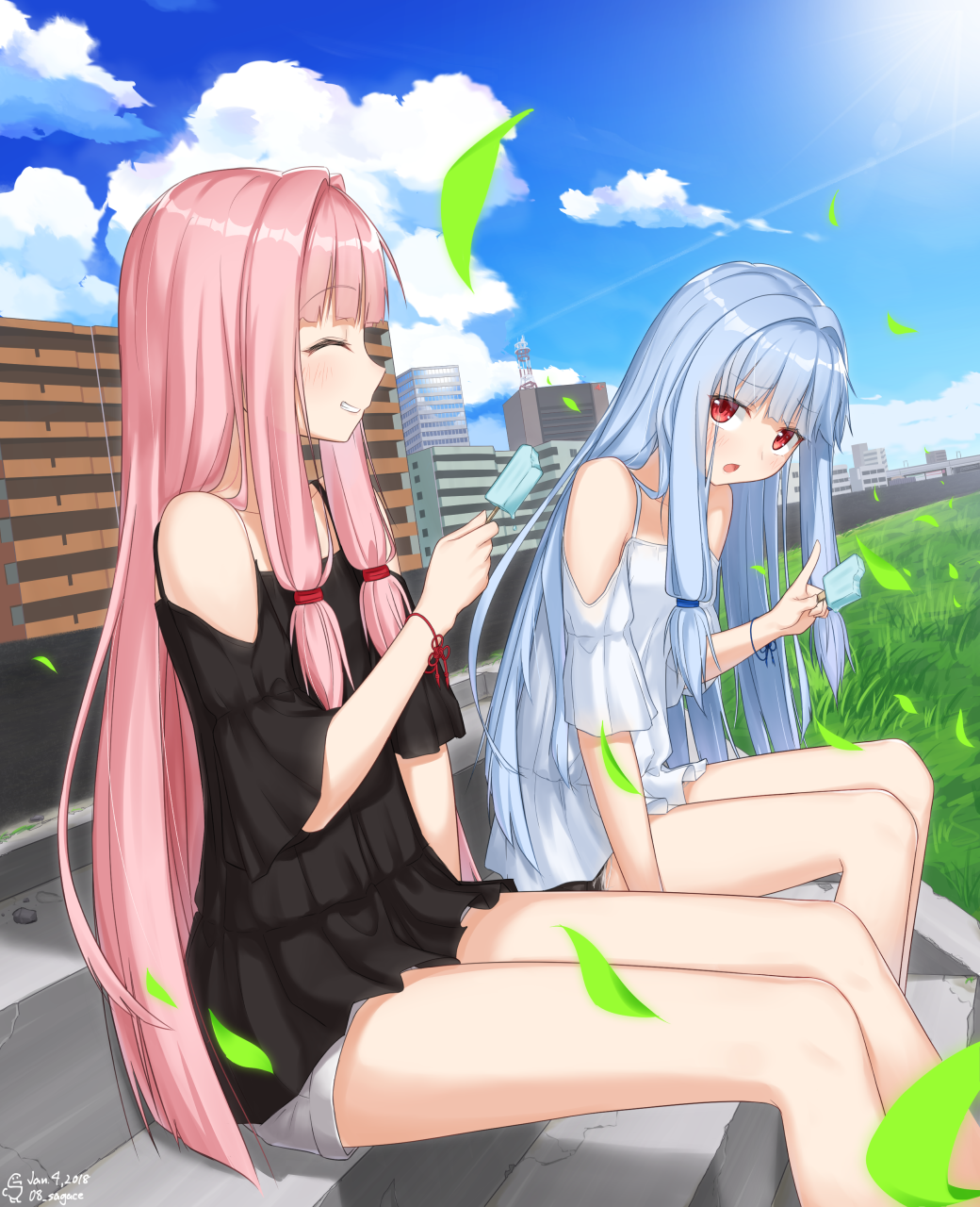 Anime Anime Girls Vocaloid Kotonoha Aoi Kotonoha Akane Blue Hair Pink Hair Long Hair Twins Artwork D 1040x1280