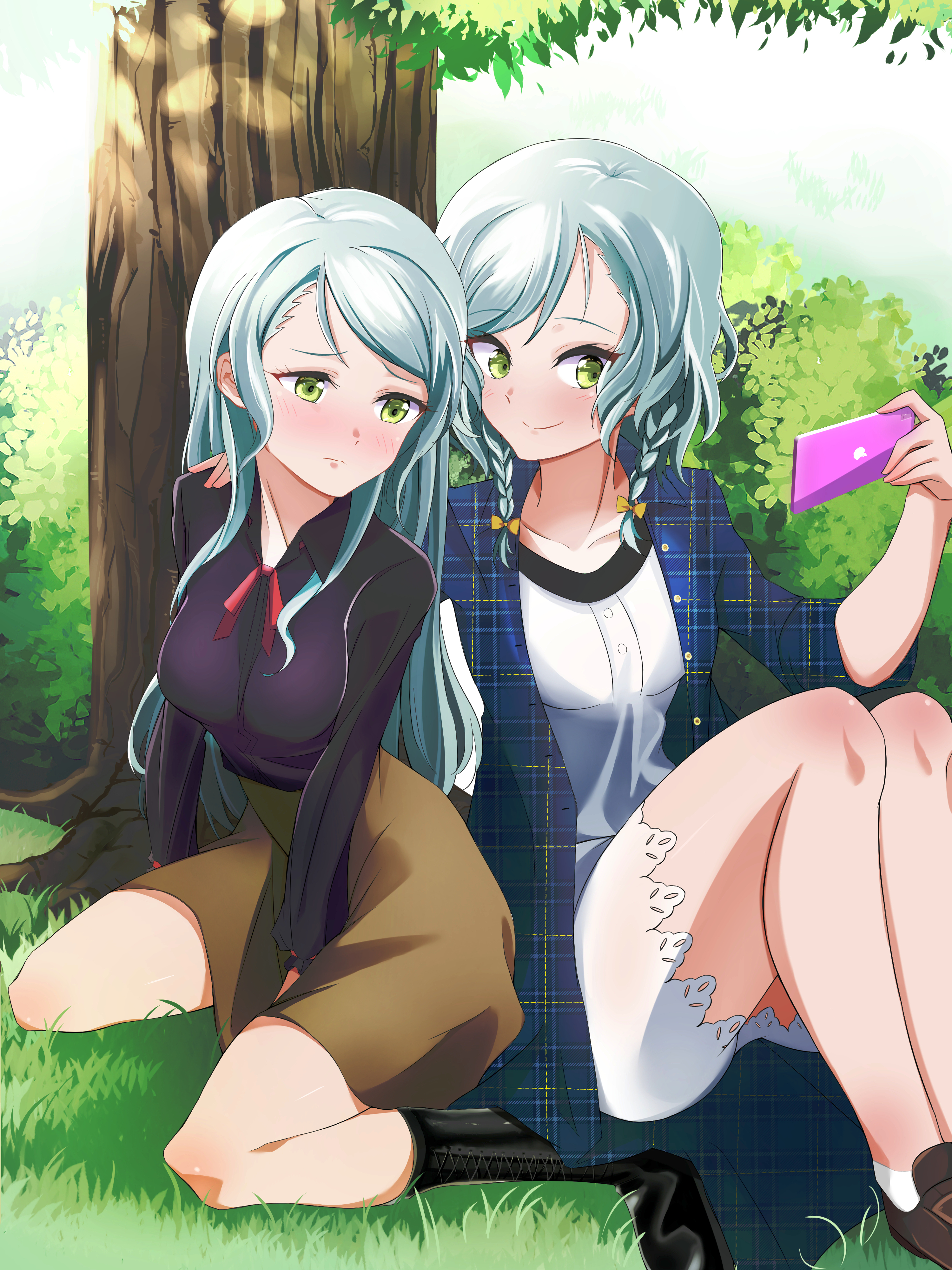 Anime Anime Girls BanG Dream Hikawa Hina Hikawa Sayo Long Hair Short Hair Green Hair Twins Artwork D 3000x4000