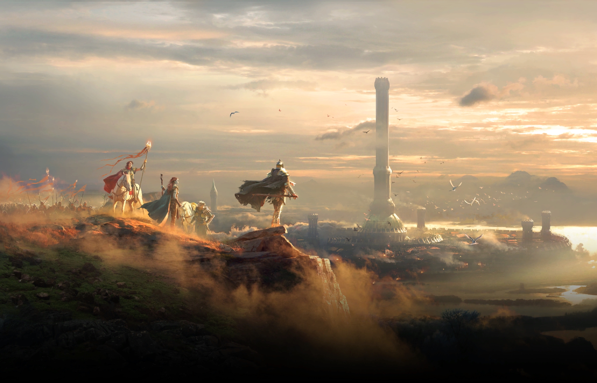 Tower Video Game Art The Elder Scrolls Sky Loading Screen Clouds Sunset Sunset Glow Cape Armor Sunli 2048x1316