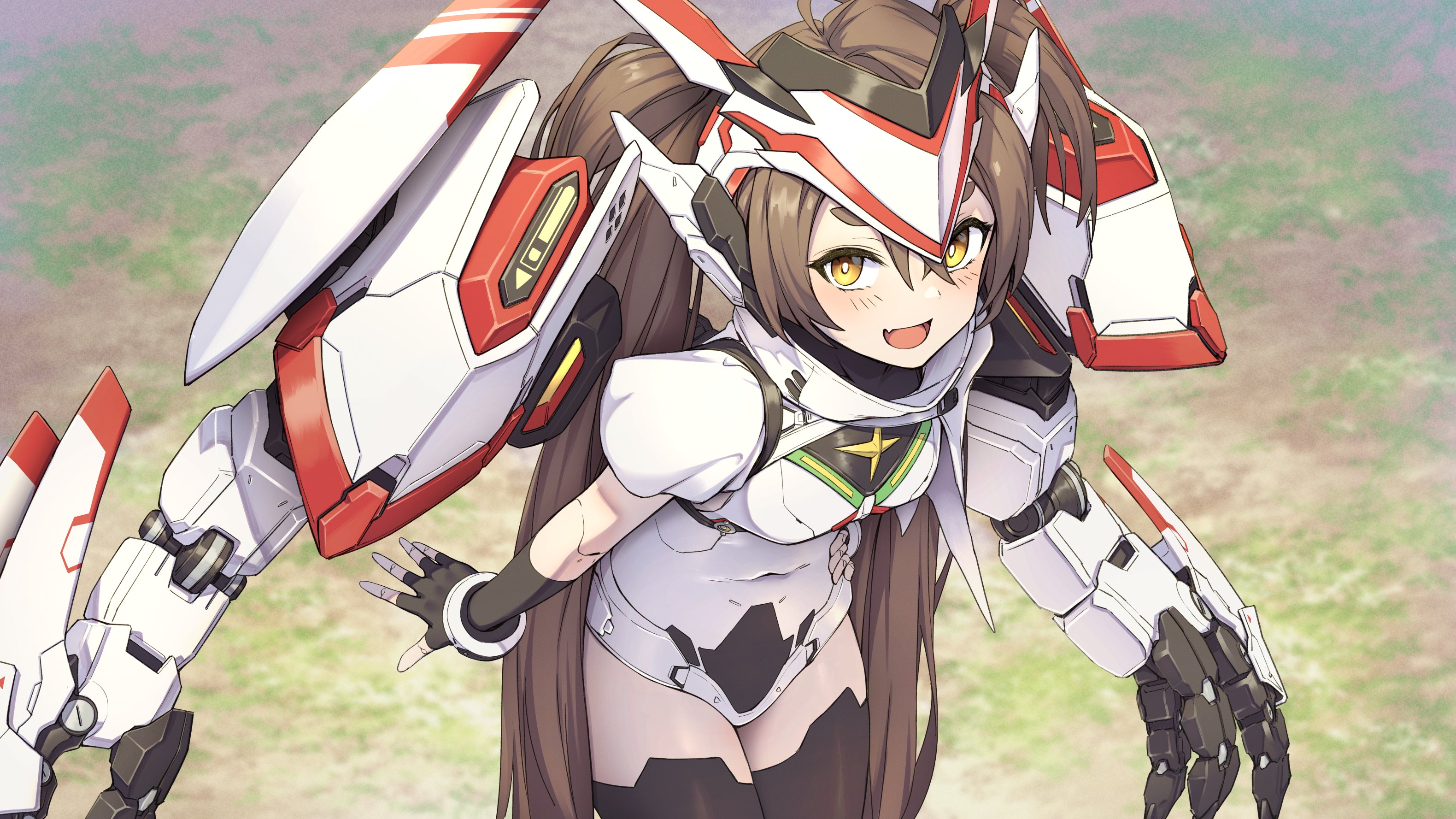 Anime Girls Mechs Futuristic Looking At Viewer Gloves Fingerless Gloves Brunette Brown Eyes Twintail 3160x1777