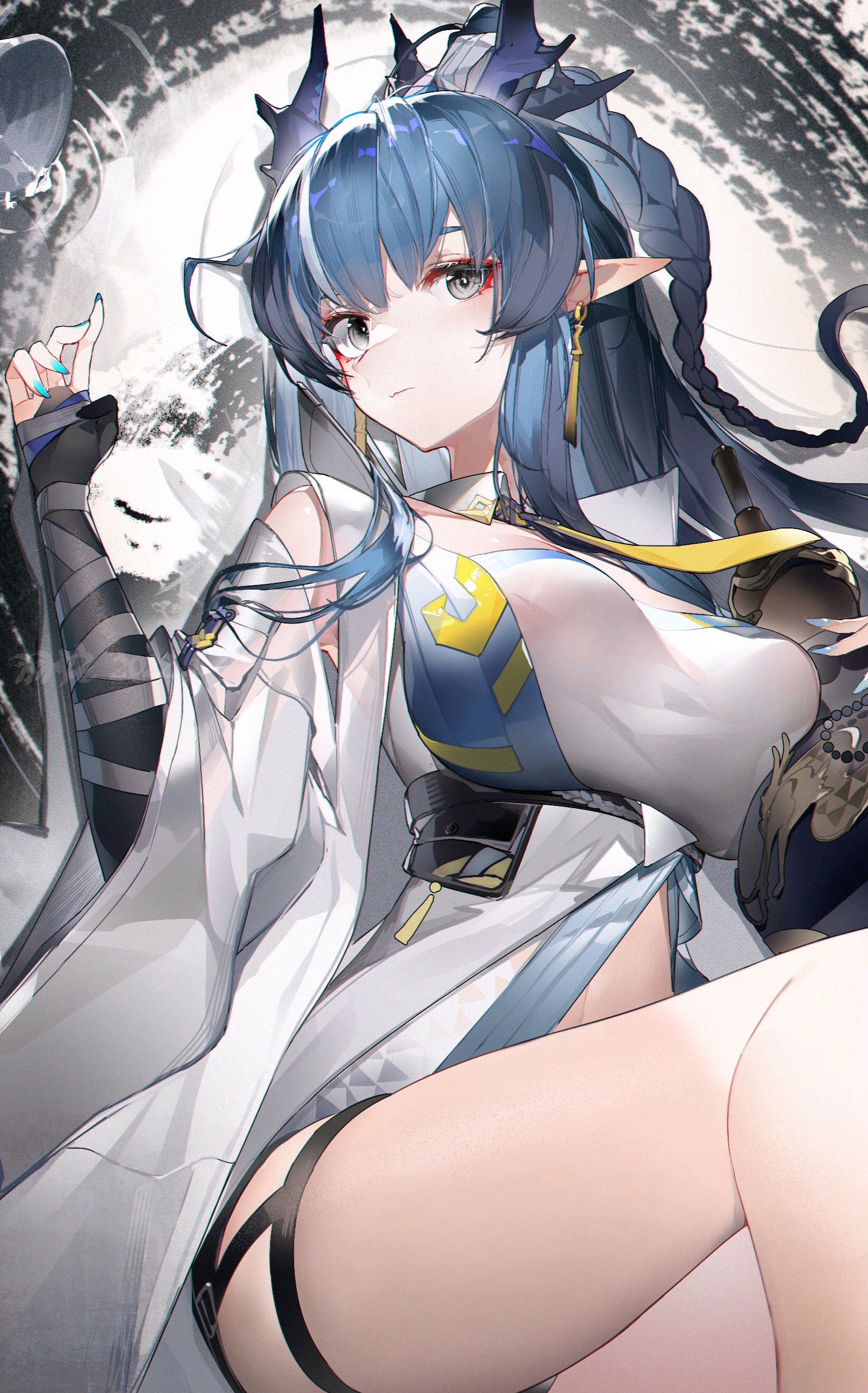 Arknights Anime Ling Arknights Low Angle Vertical Anime Girls Pointy Ears Blue Hair 1646x2641