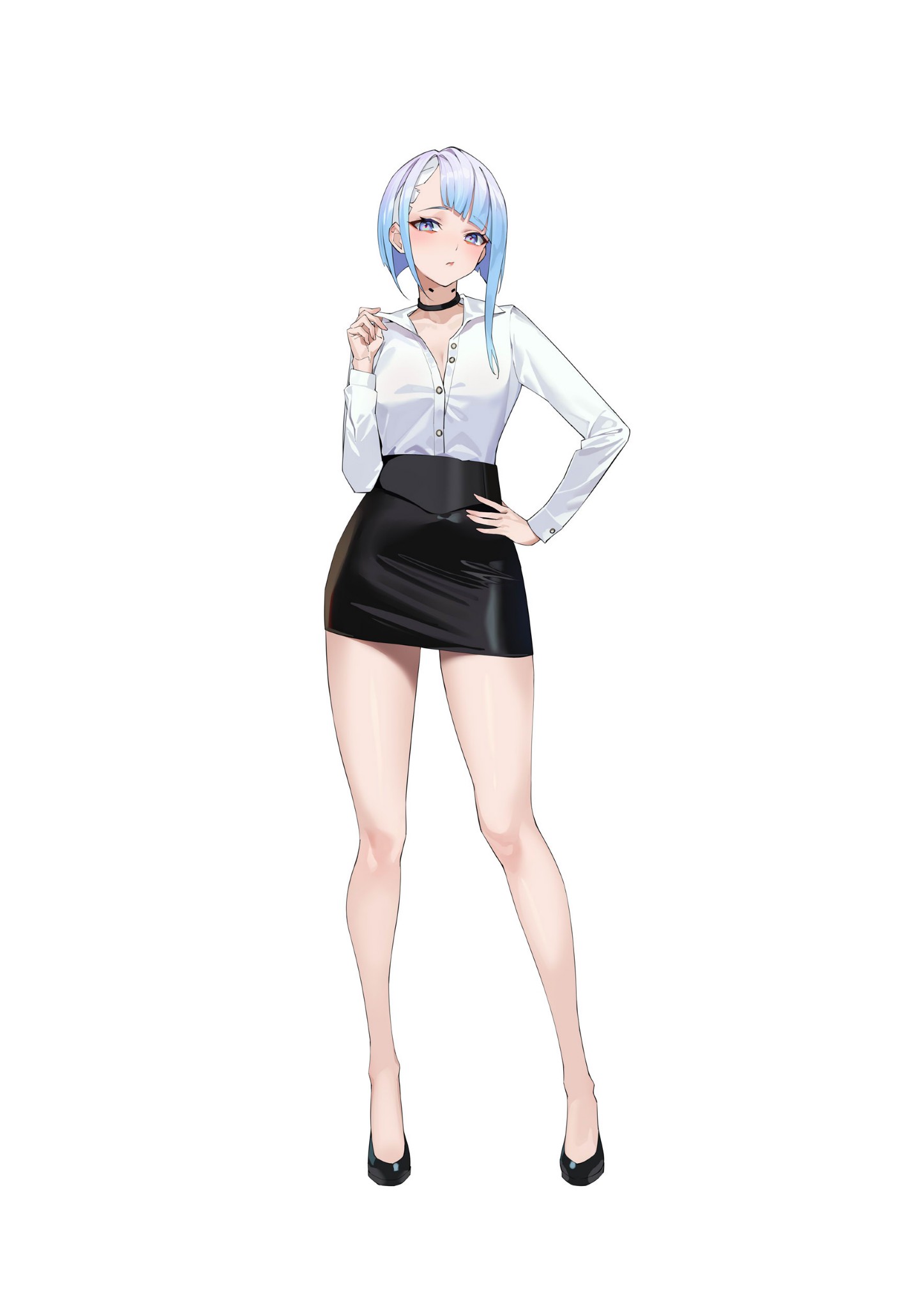 Lucy Edgerunners Anime Girls Blue Hair Blue Eyes Choker White Shirt White Background Simple Backgrou 1447x2048