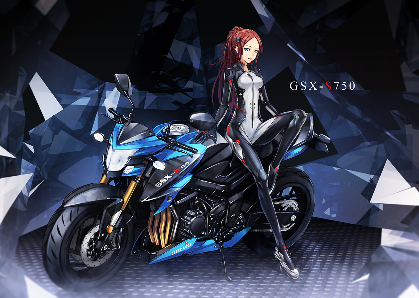 Anime Girls SuGi Original Characters Motorcycle Looking At Viewer Long Hair 1406x1000
