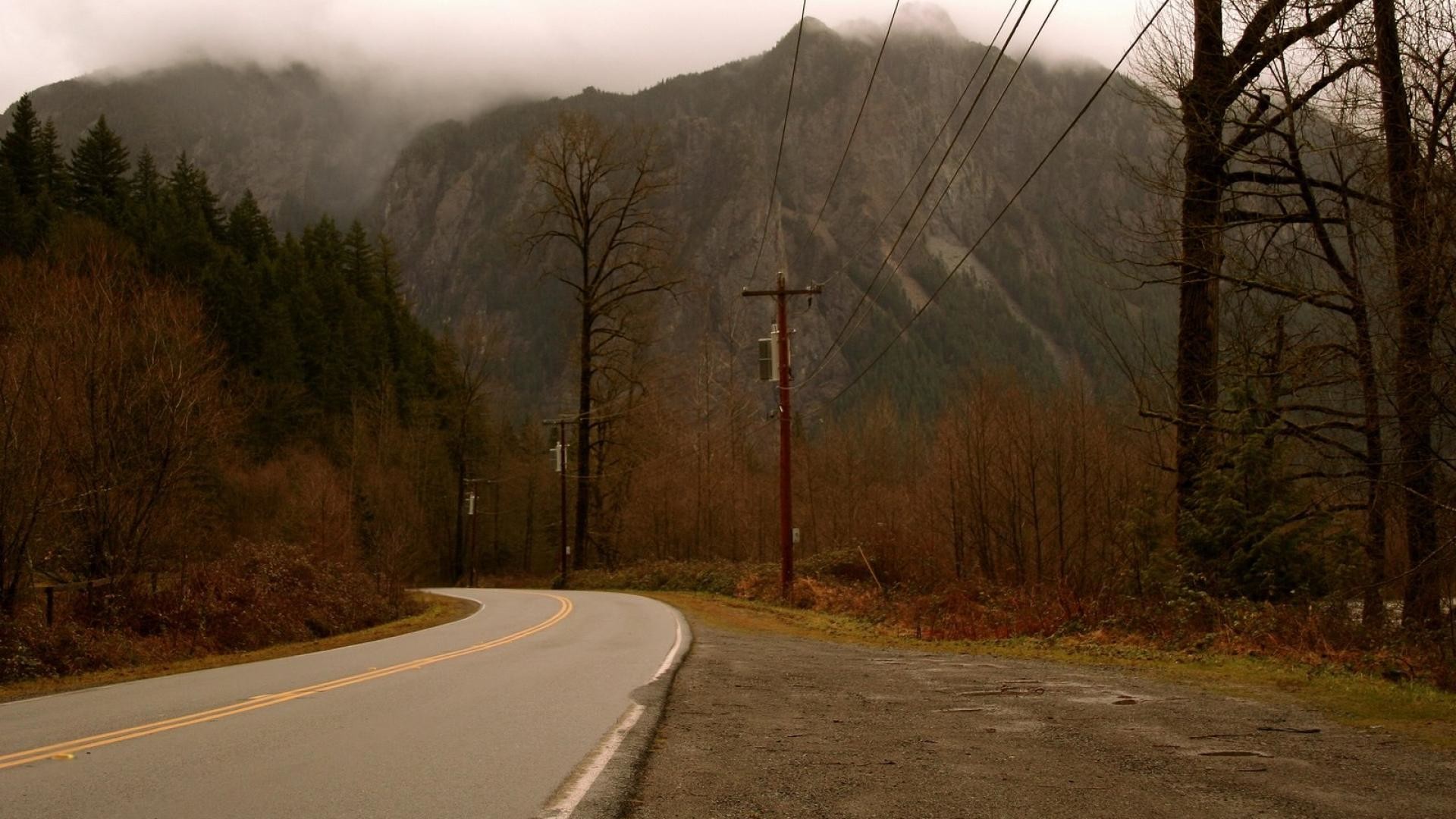 Twin Peaks David Lynch TV Series TV Road Mist Trees Forest Mountains Nature 1920x1080