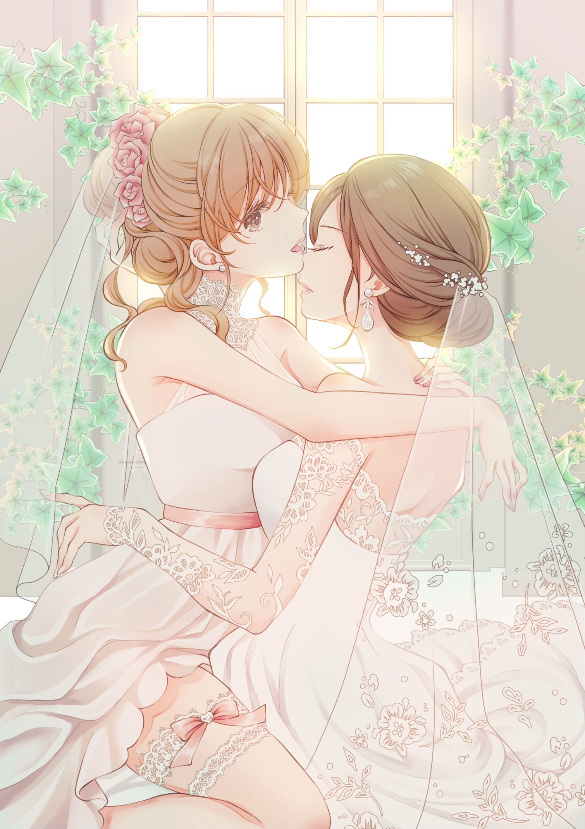 Anime Anime Girls Original Characters Wedding Dress Weddings Two Women Artwork Digital Art Fan Art 2000x2833