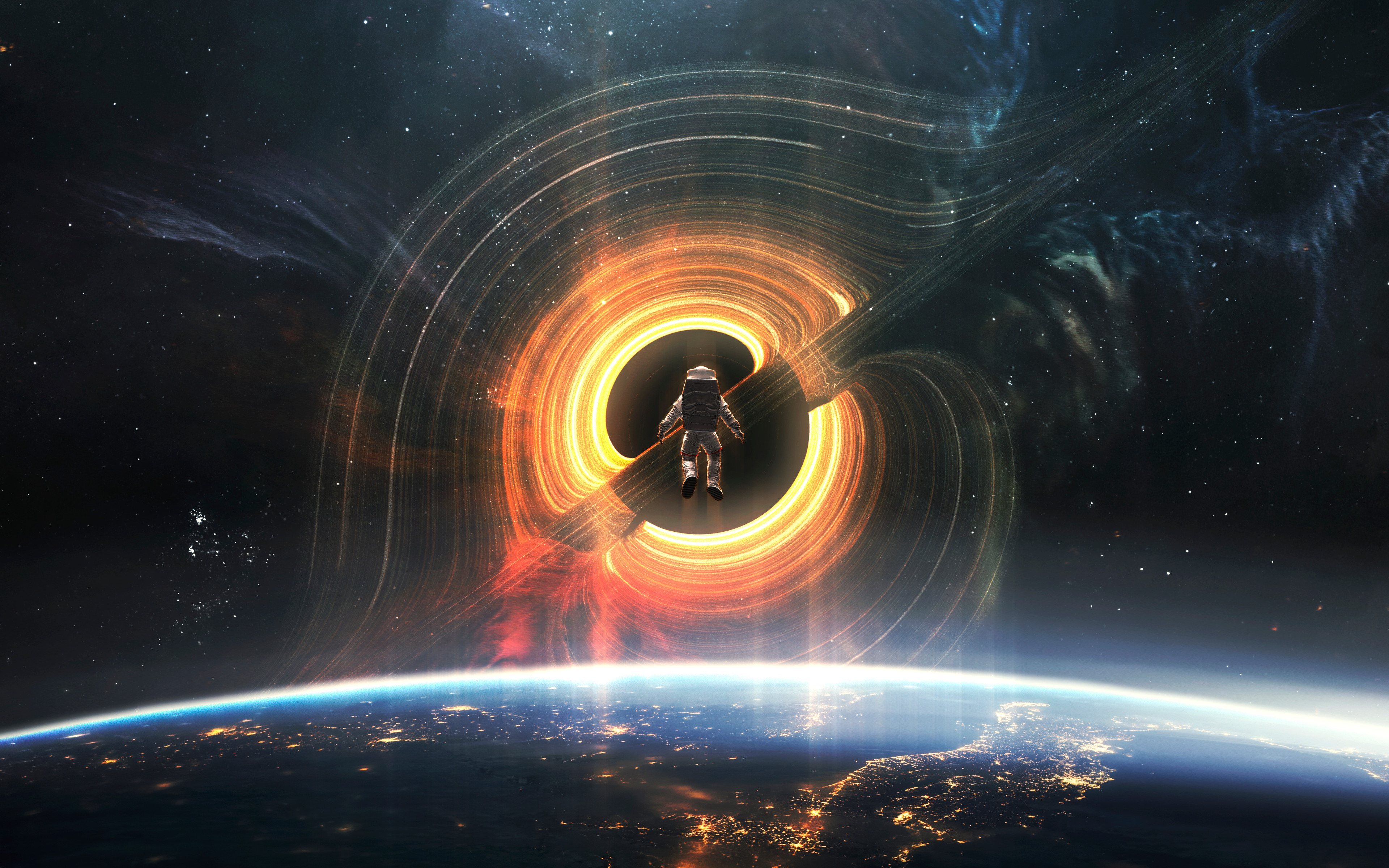 Digital Digital Art Artwork Illustration Render Space Art Galaxy Planet Astronaut Black Holes Earth 3840x2400
