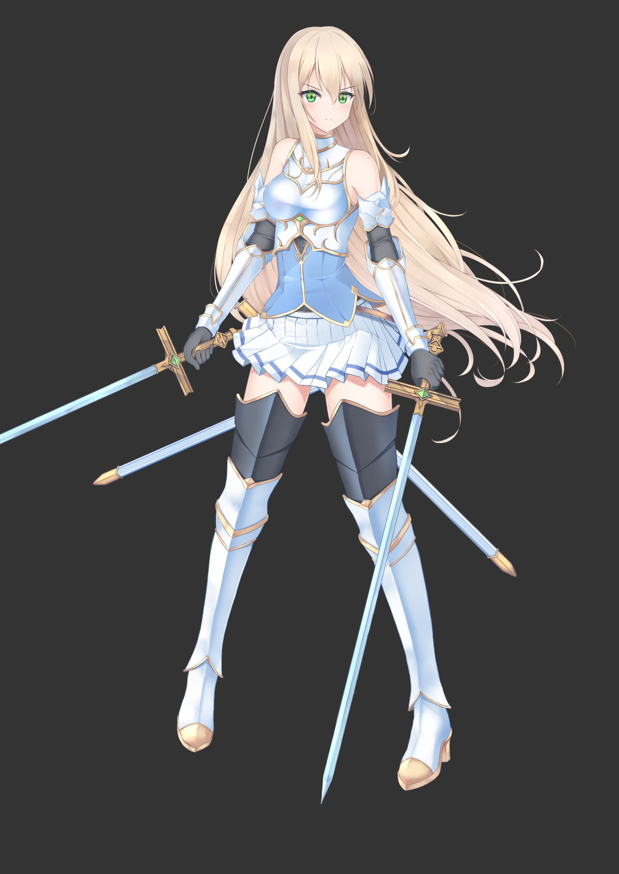 Anime Anime Girls Original Characters Solo Artwork Digital Art Fan Art Armor Sword Black Background 1254x1771